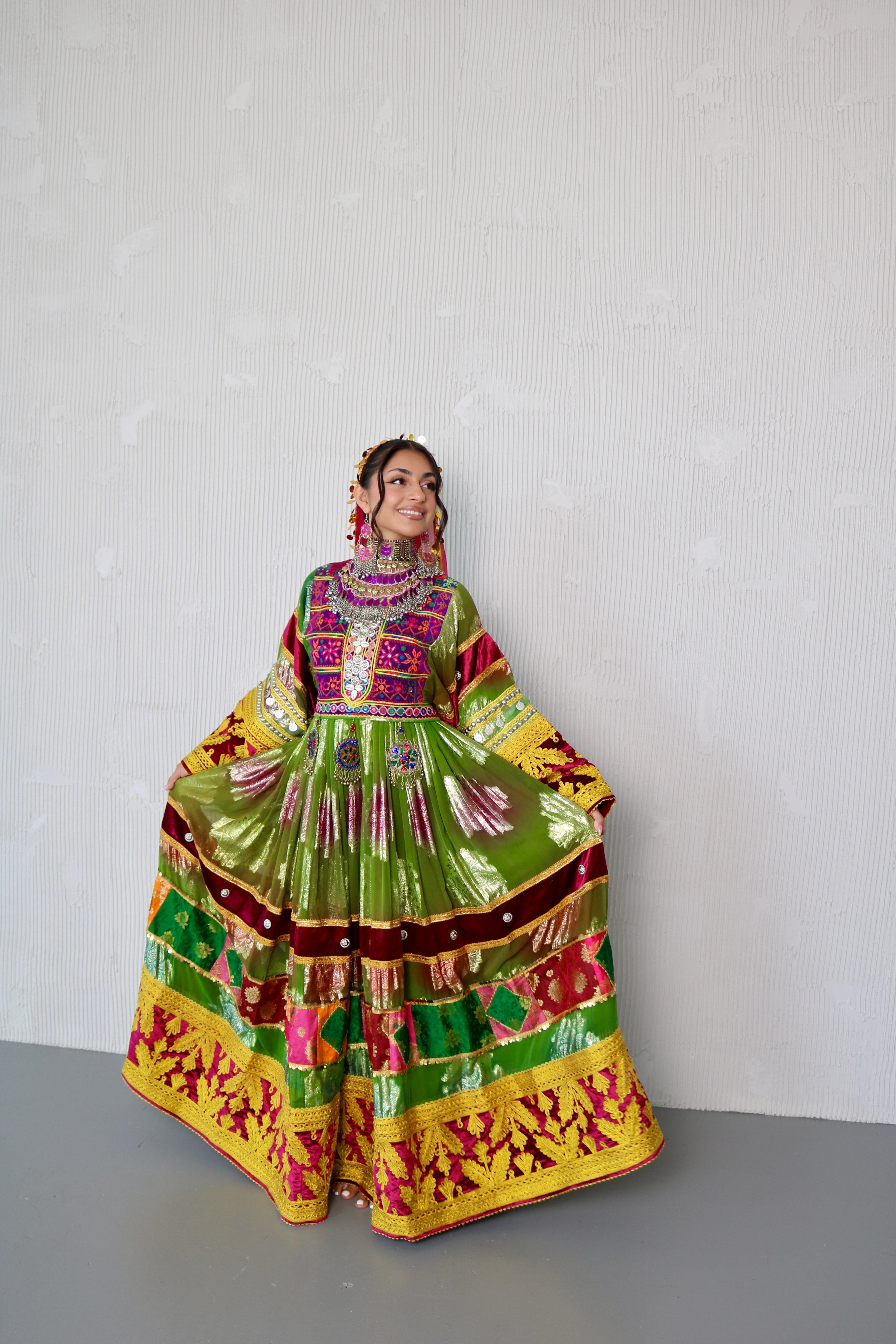 Layma Afghan Kuchi Dress(green/maroon)
