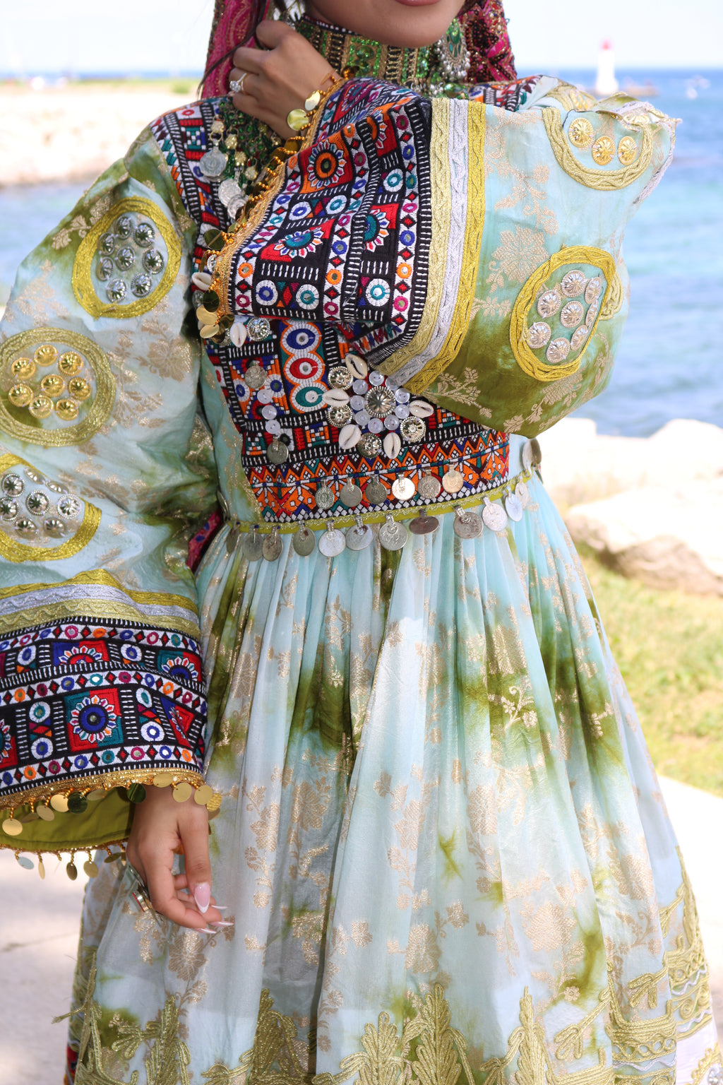 Afghan Kuchi Dress (olive green)