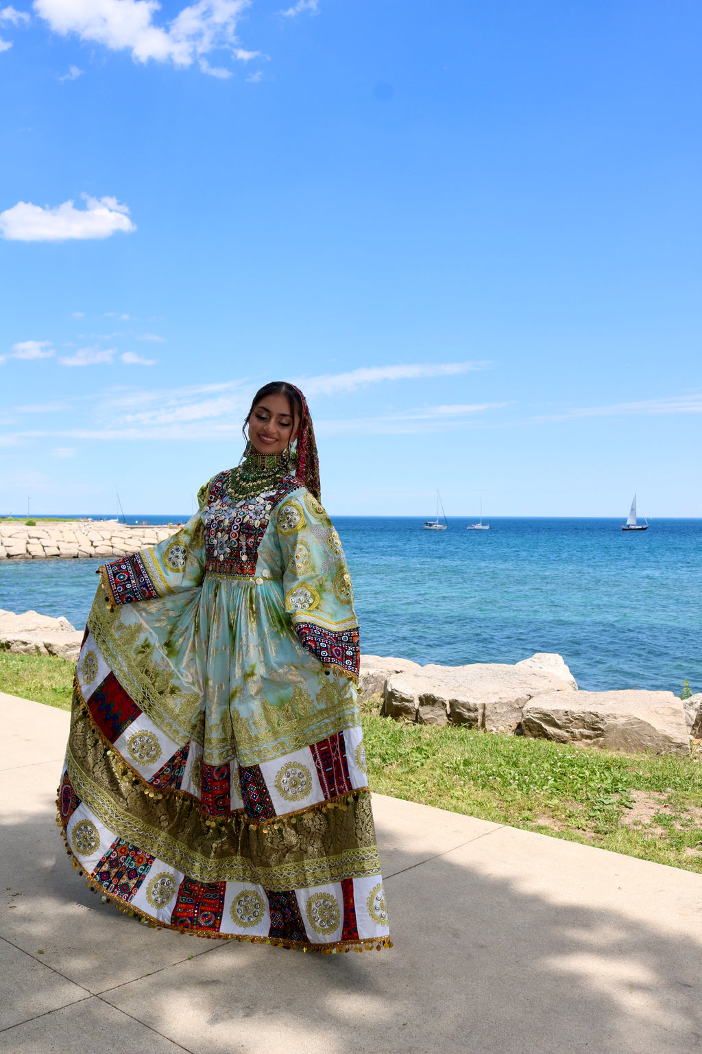 Afghan Kuchi Dress (olive green)