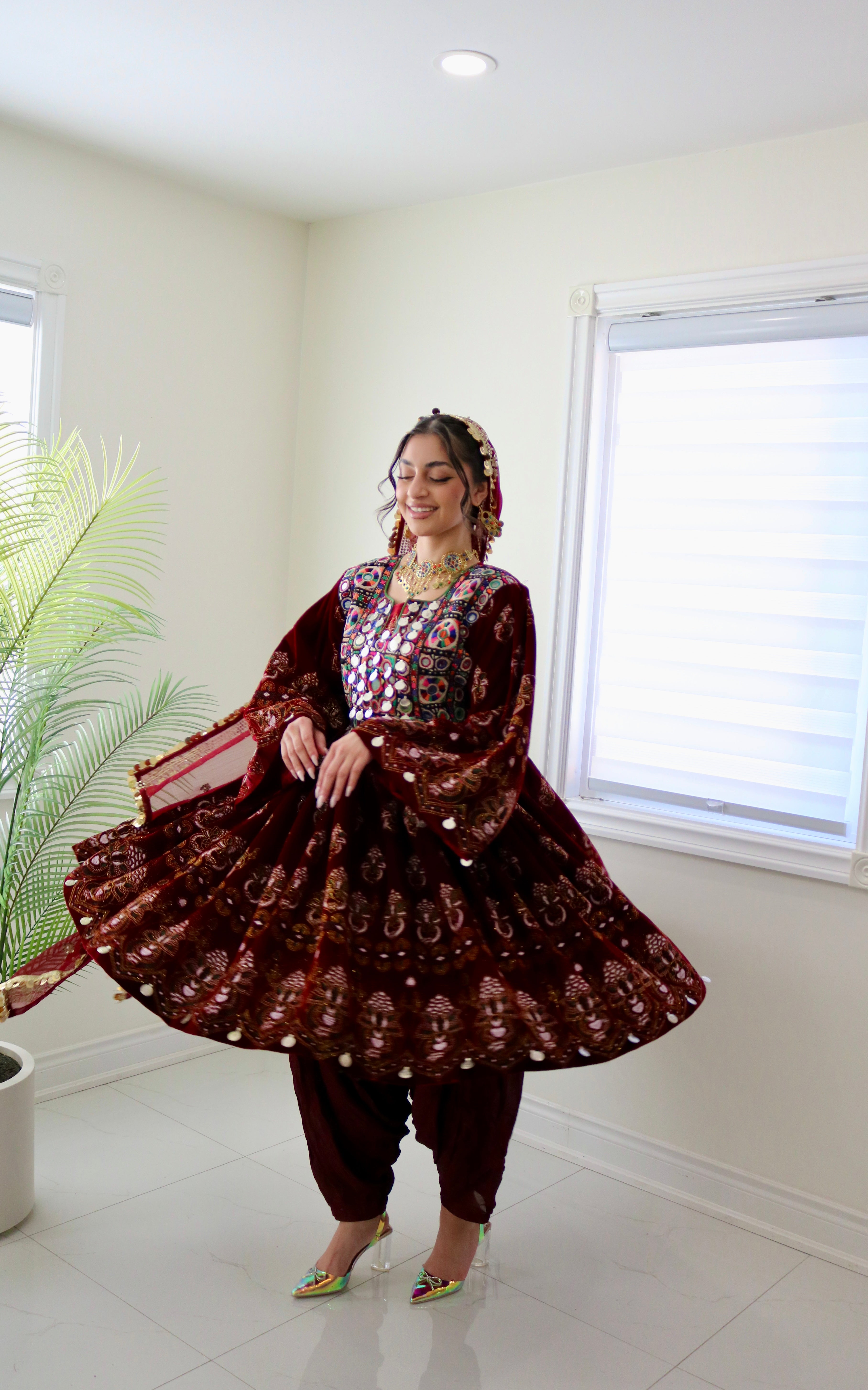 Wahida Afghan Kuchi Dress (maroon)