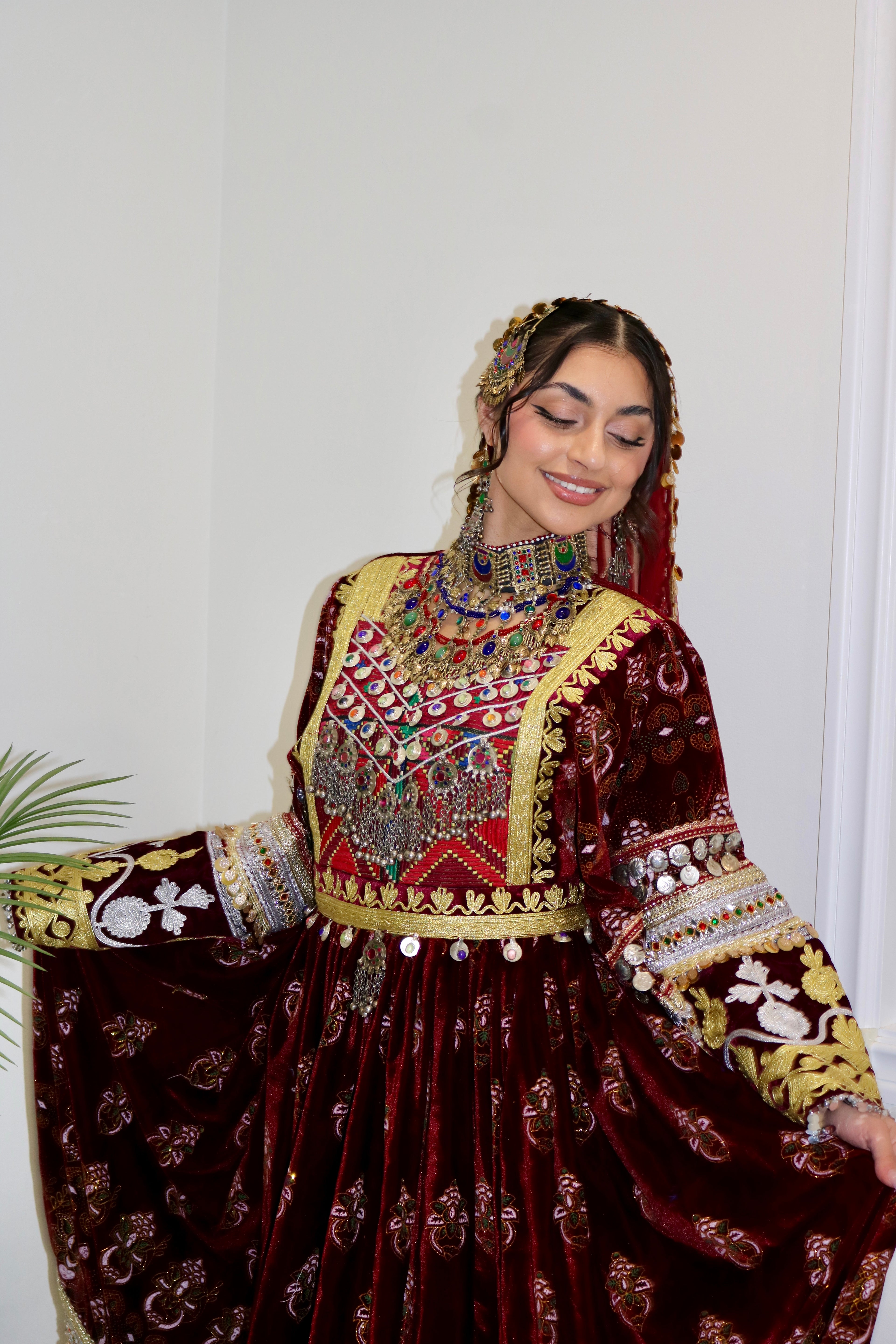 Muska Afghan Kuchi Dress (MAROON)