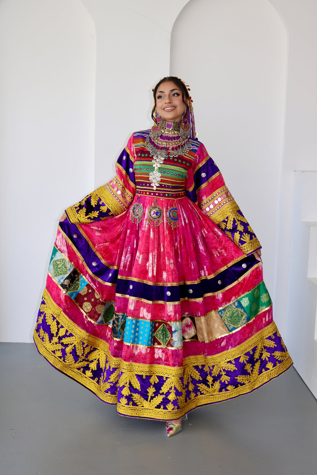 Layma Afghan Kuchi Dress(pink/purple)