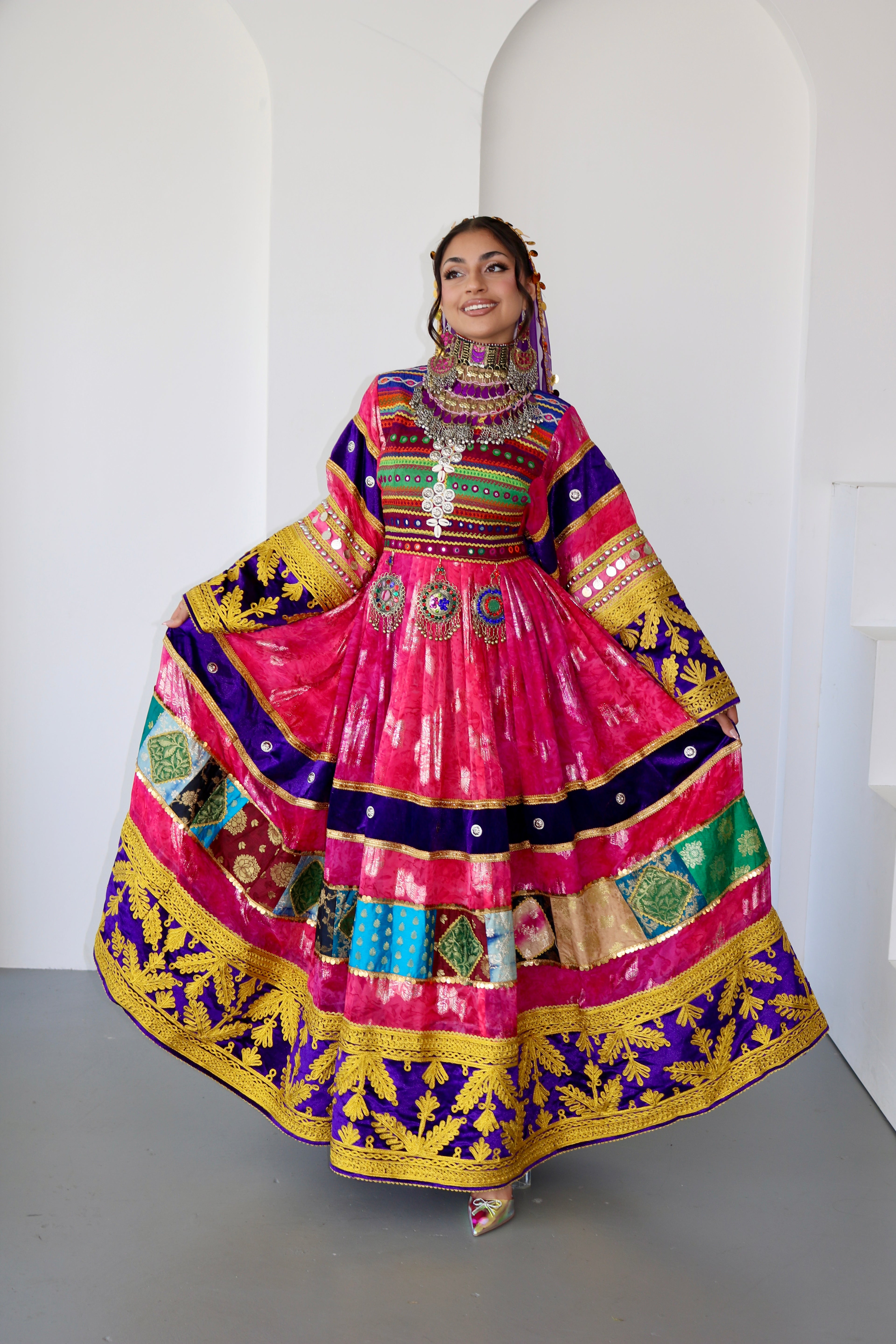 Layma Afghan Kuchi Dress(pink/purple)