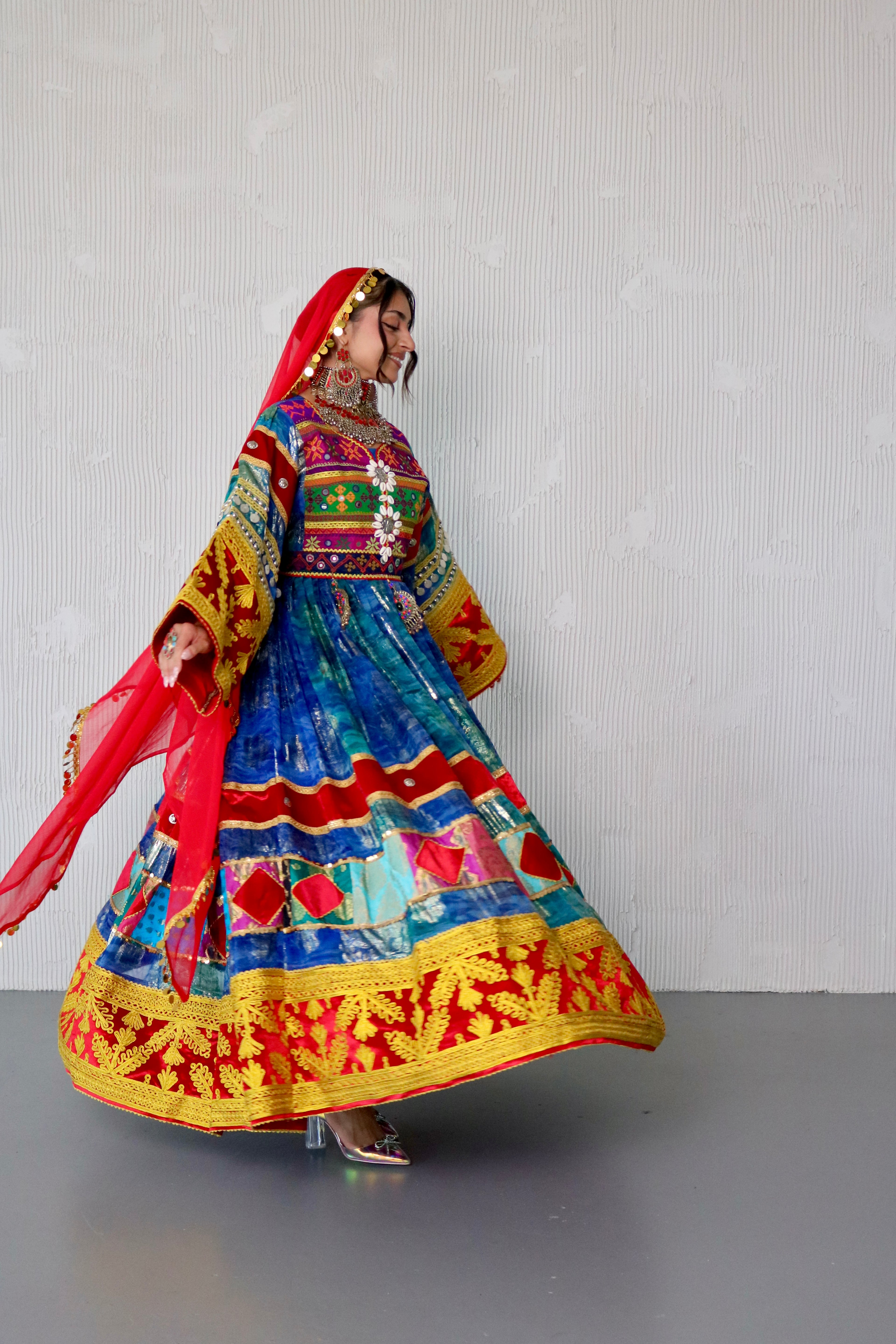 Layma Afghan Kuchi Dress(red/blue)
