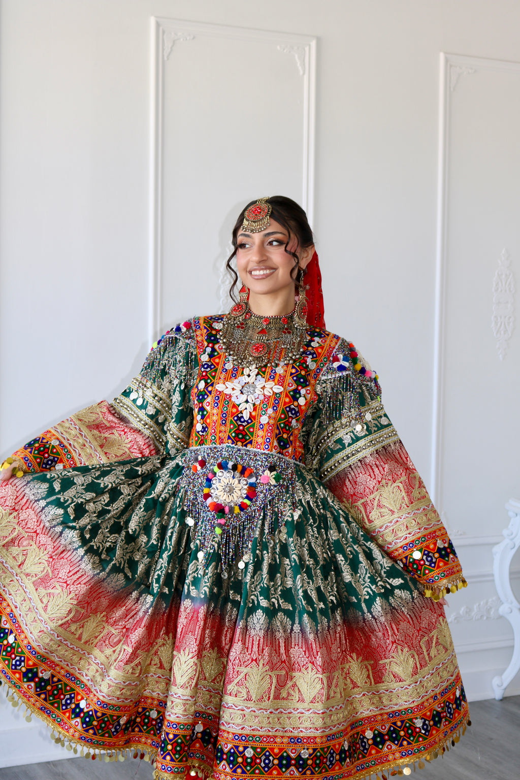 Afghan Kuchi Dress (red/green)