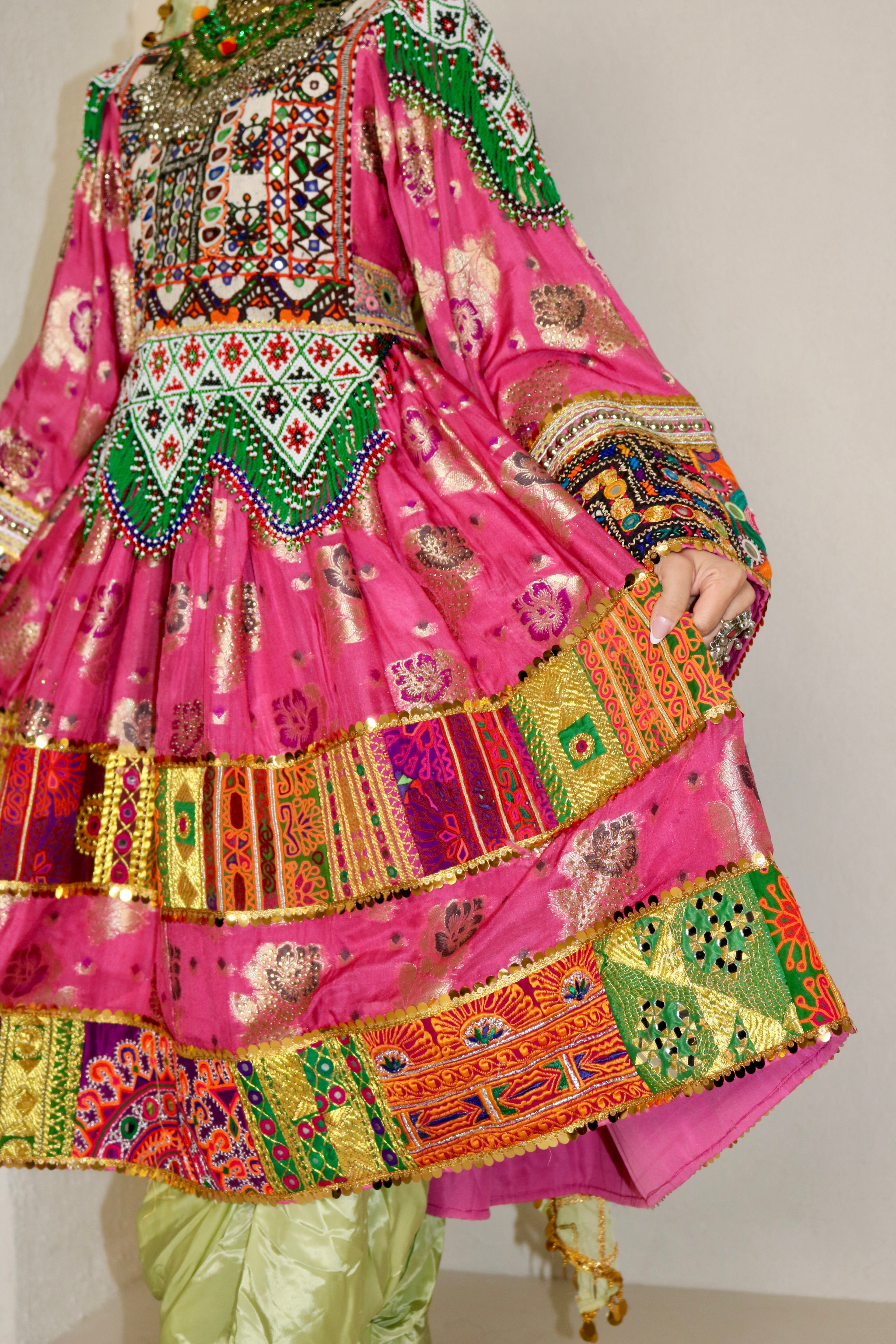 Palwasha Afghan Kuchi Dress (pink/mint green)