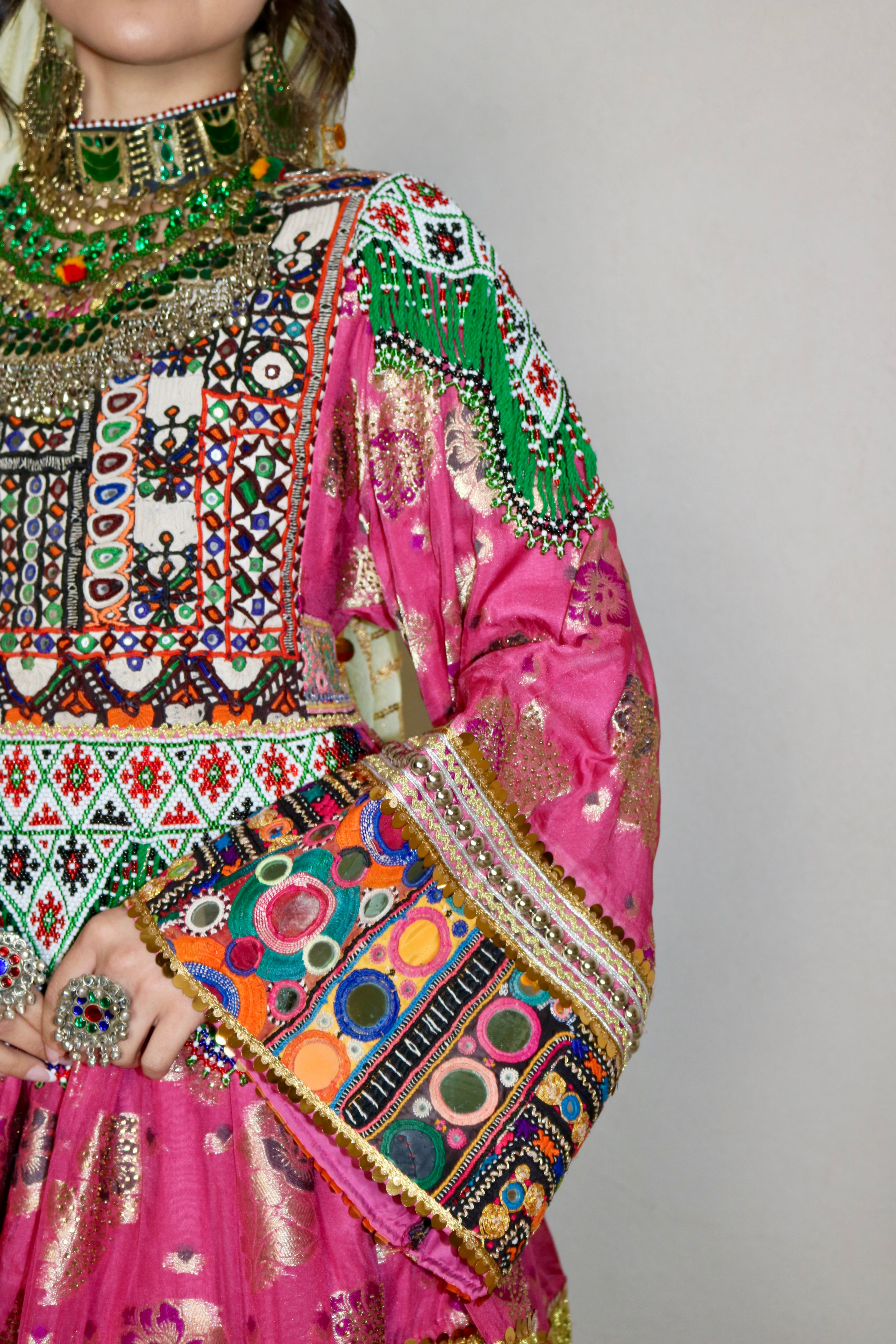Palwasha Afghan Kuchi Dress (pink/mint green)