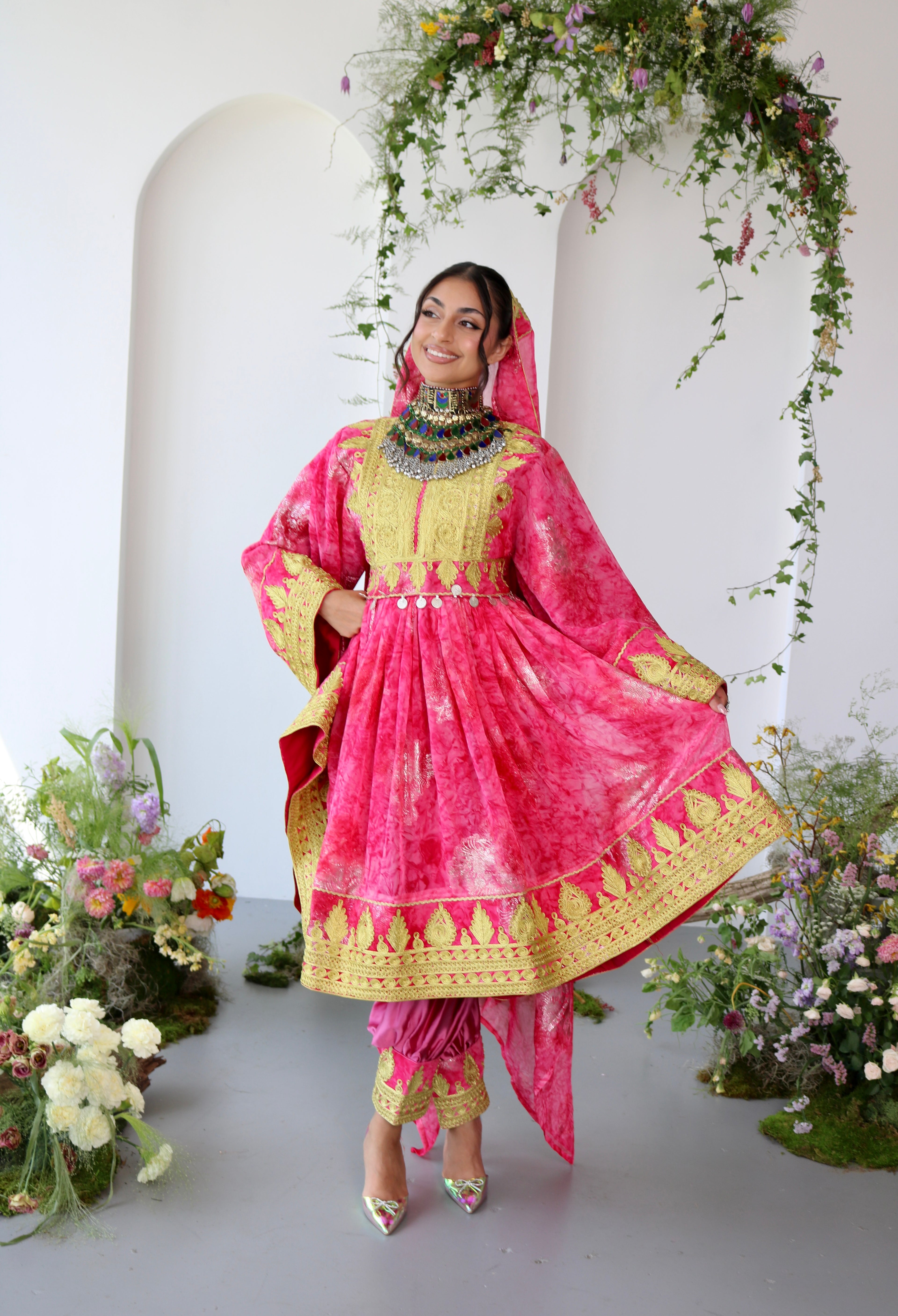 Farah Afghan Kuchi Dress (pink)