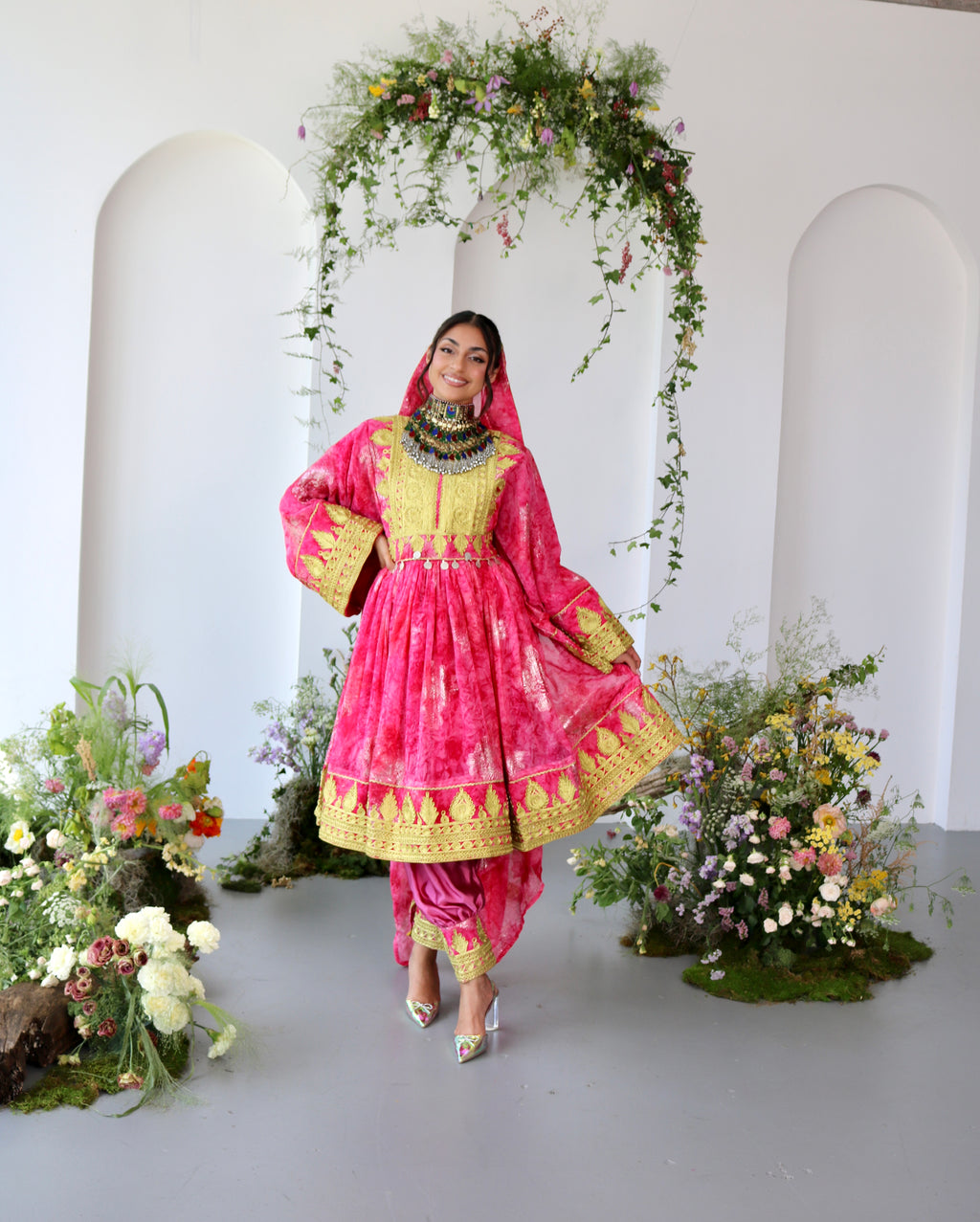 Farah Afghan Kuchi Dress (pink)