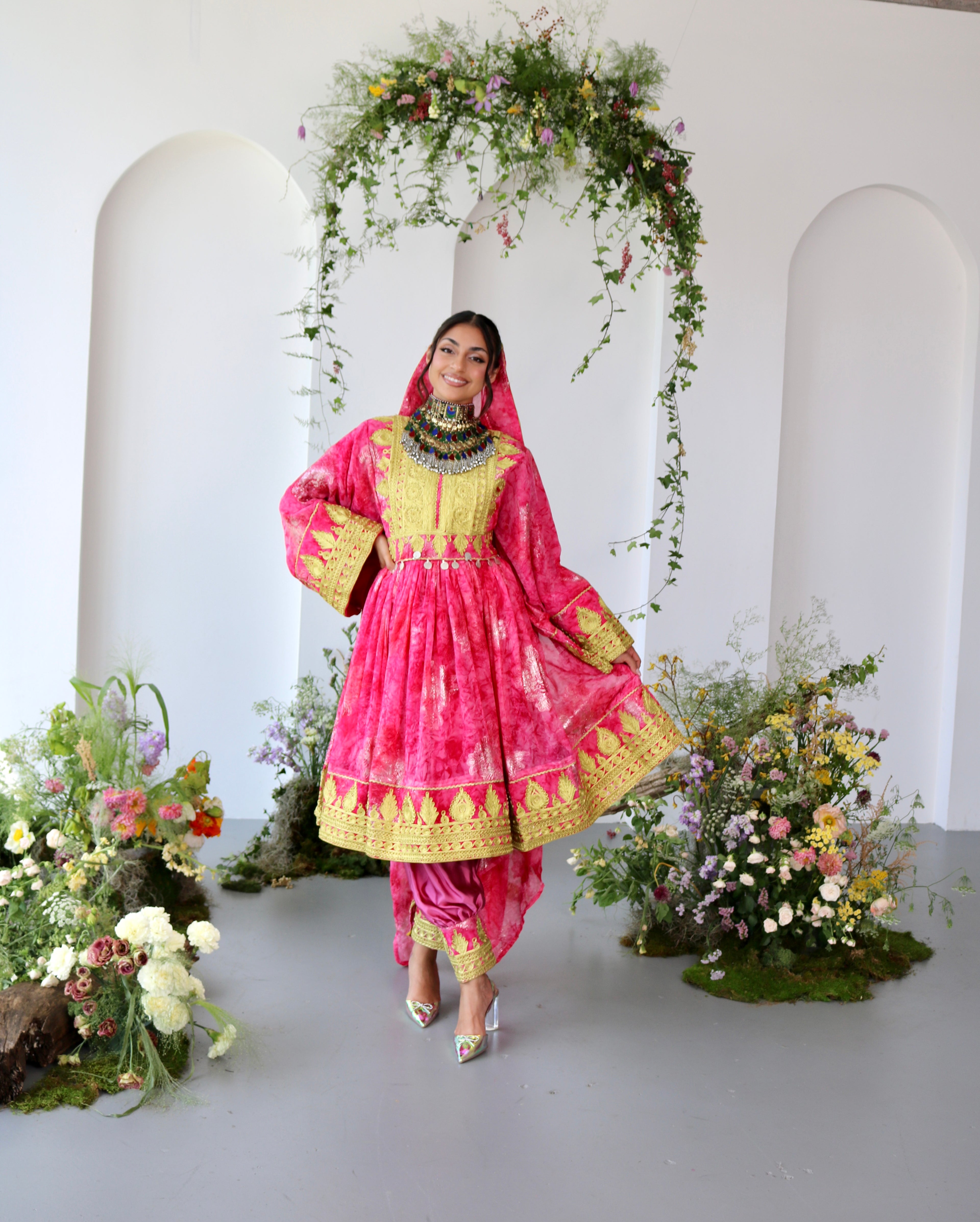Farah Afghan Kuchi Dress (pink)