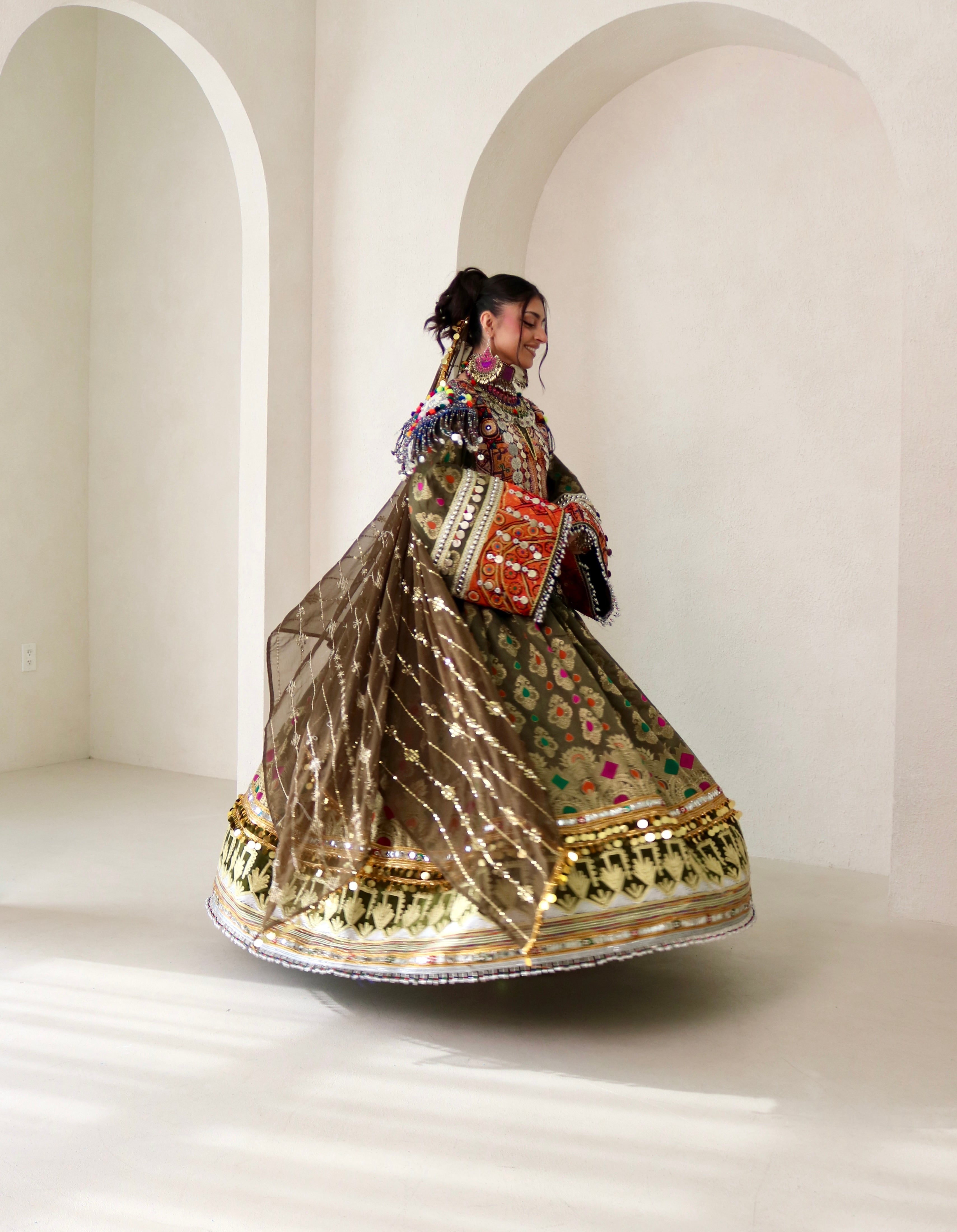 Mursal Afghan Kuchi Dress (olive green)