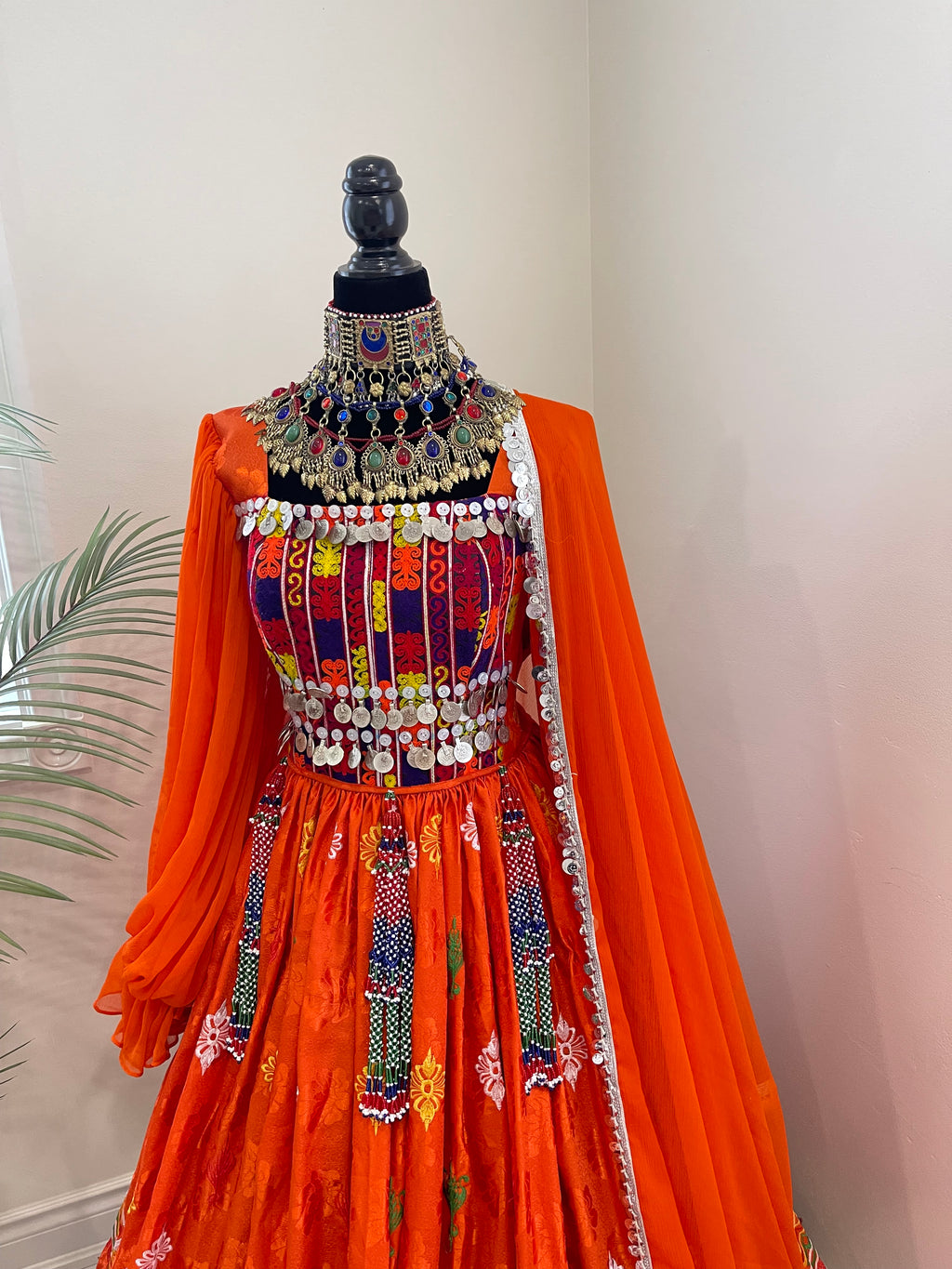Nelofar Afghan Kuchi Dress -Orange