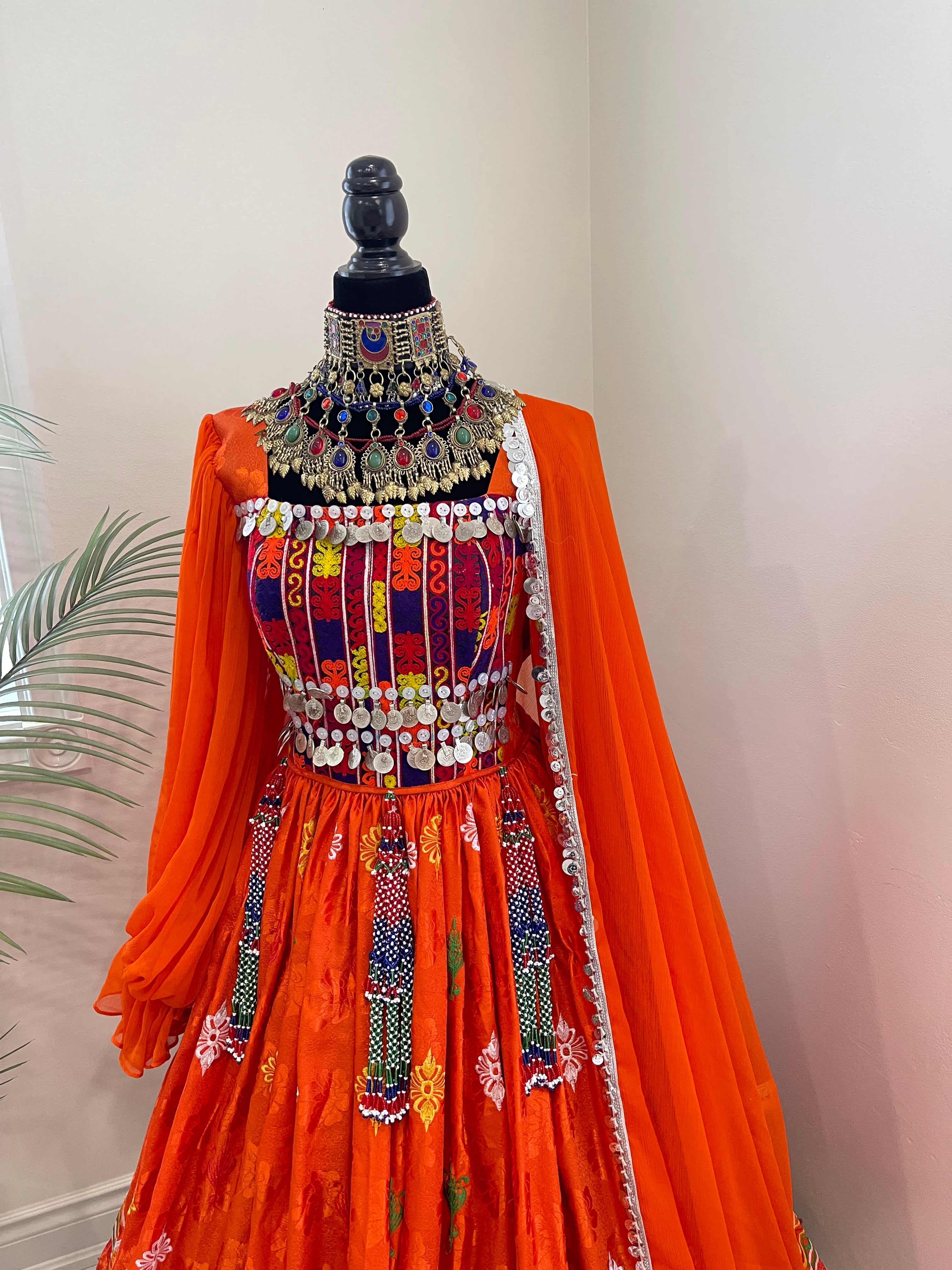 Nelofar Afghan Kuchi Dress -Orange