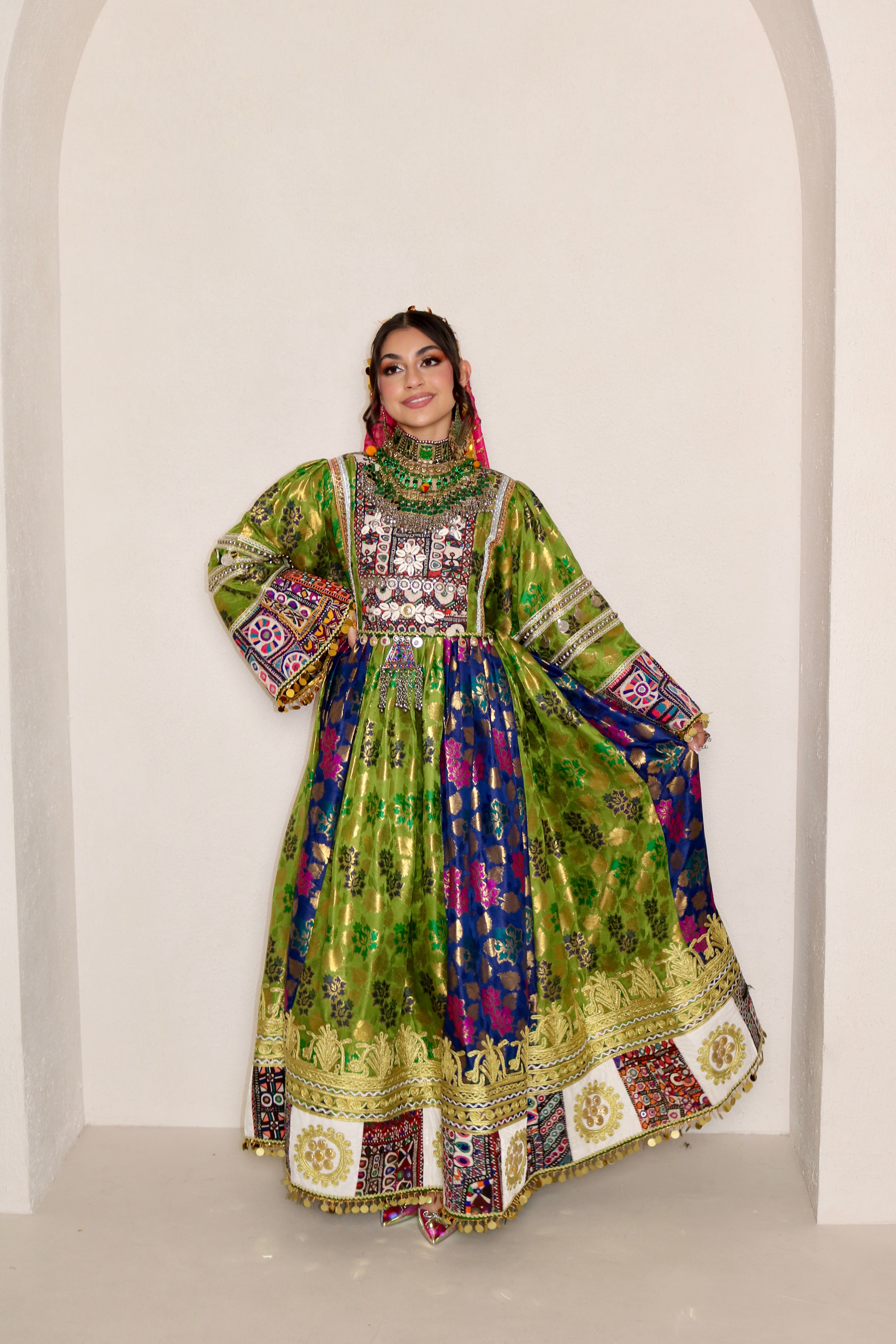 Sabrina Afghan Kuchi Dress (royal blue/green)