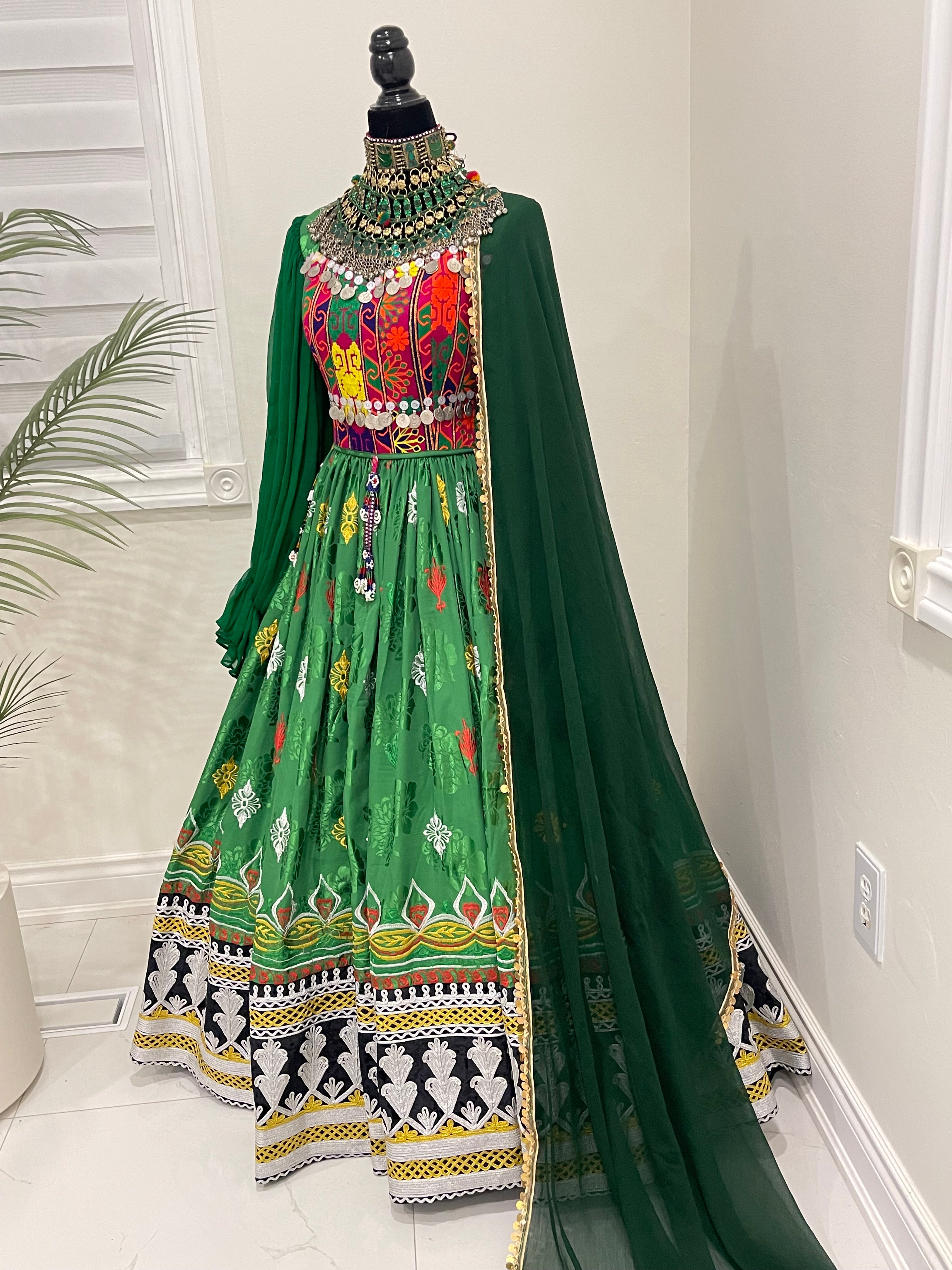 Nelofar Afghan Kuchi Dress -Green