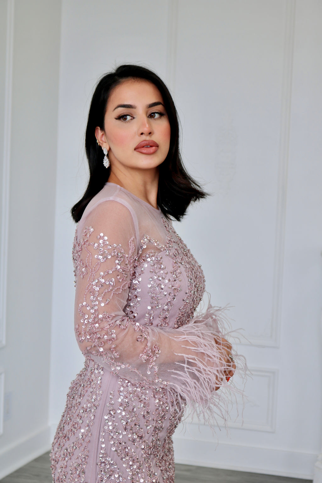 High Neck Beaded Evening Dress