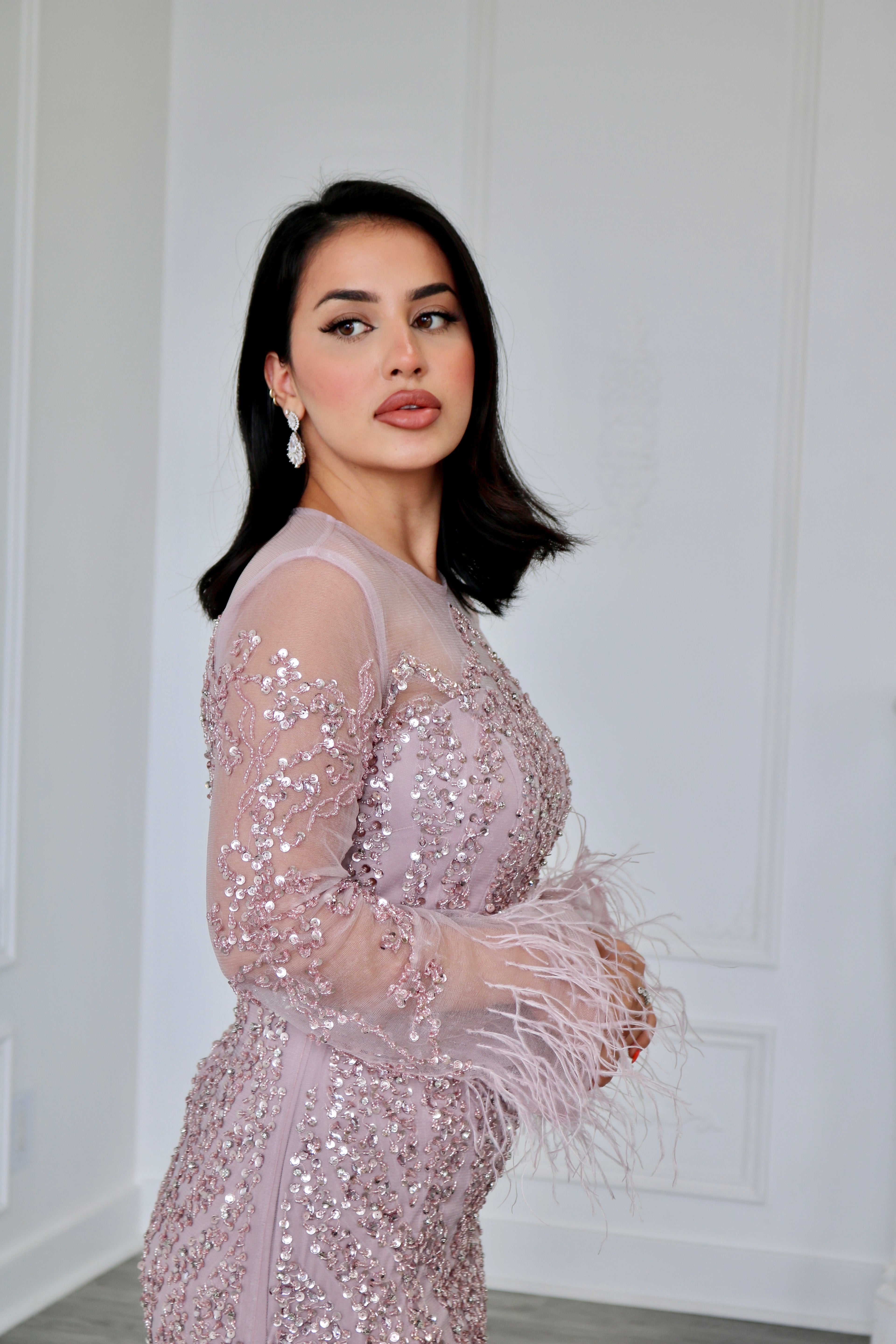 High Neck Beaded Evening Dress