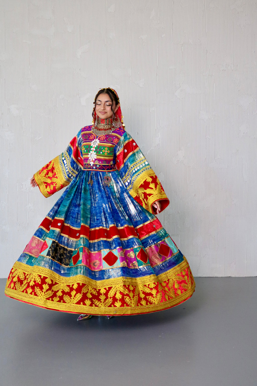 Layma Afghan Kuchi Dress(red/blue)