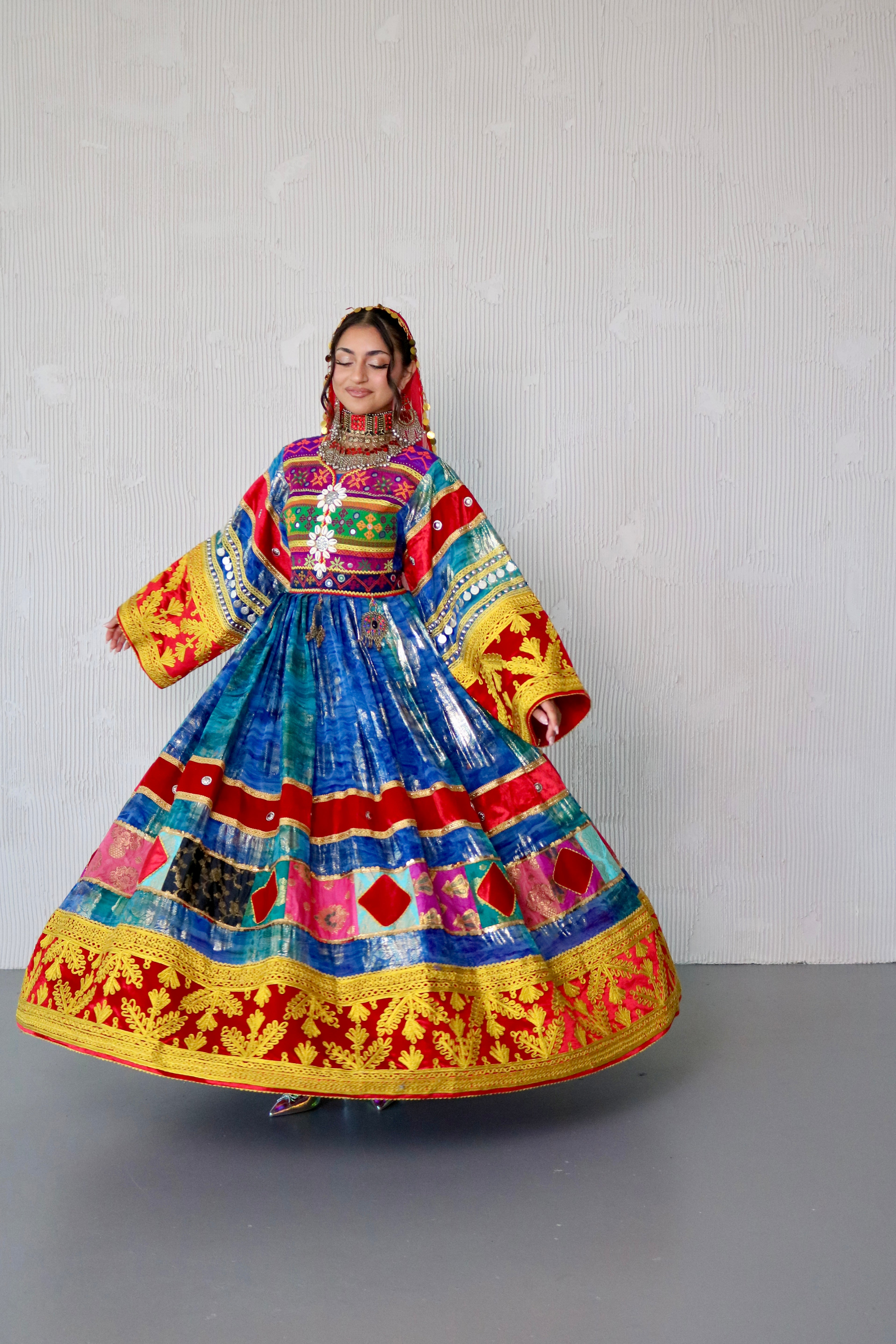 Layma Afghan Kuchi Dress(red/blue)