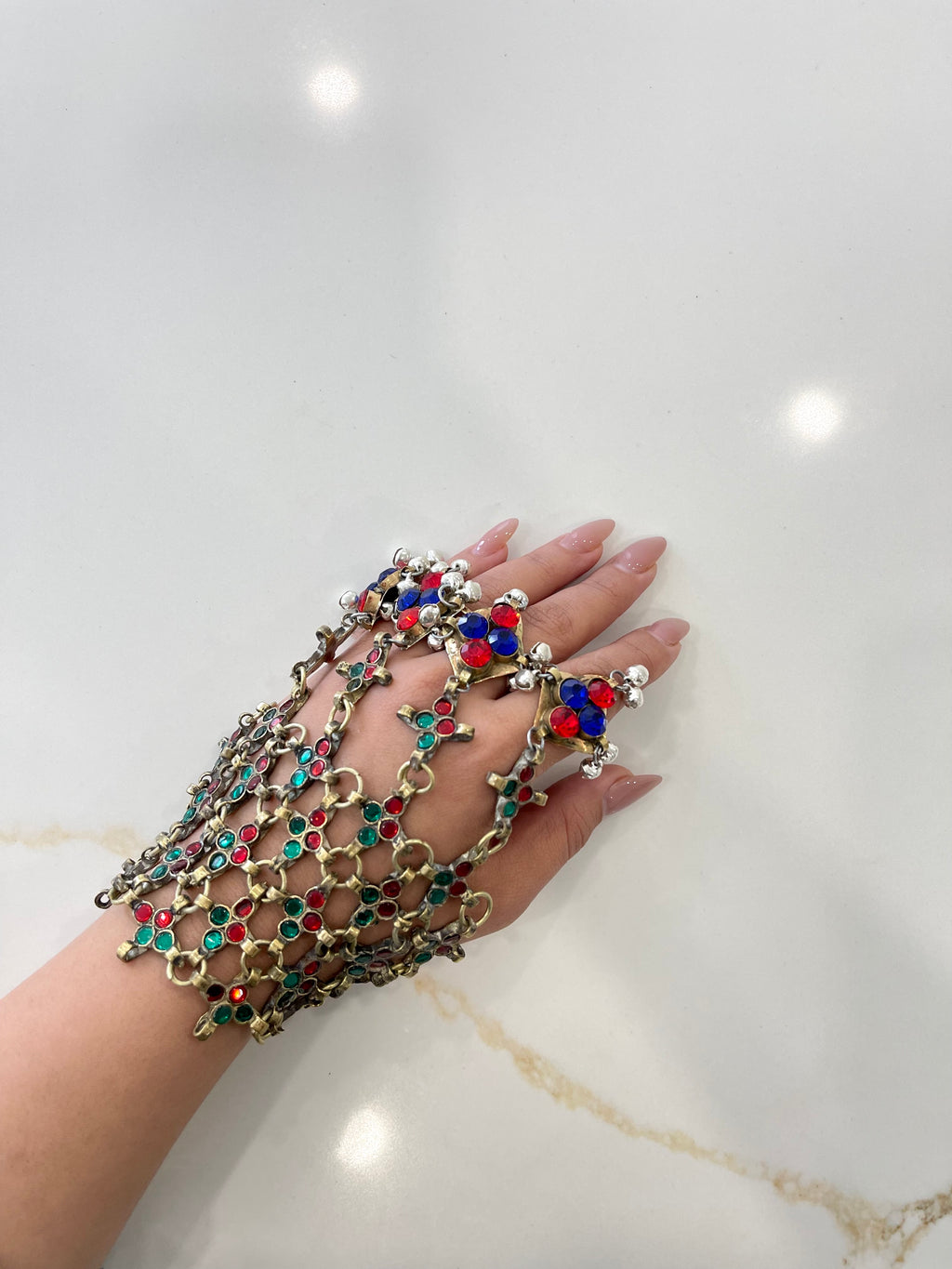 Afghan Handmade Bangle Cuff Bracelet With multicolour finger Rings 00