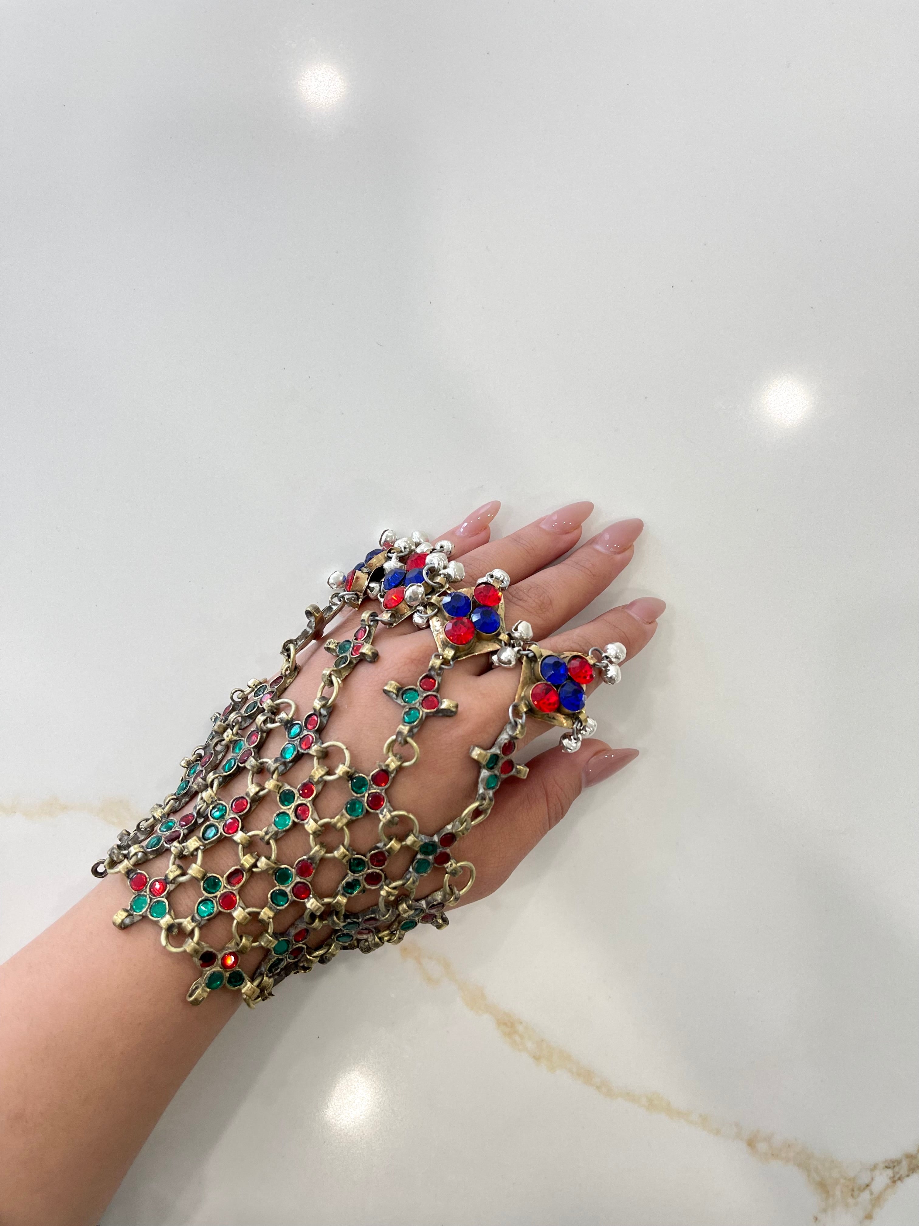 Afghan Handmade Bangle Cuff Bracelet With multicolour finger Rings 00
