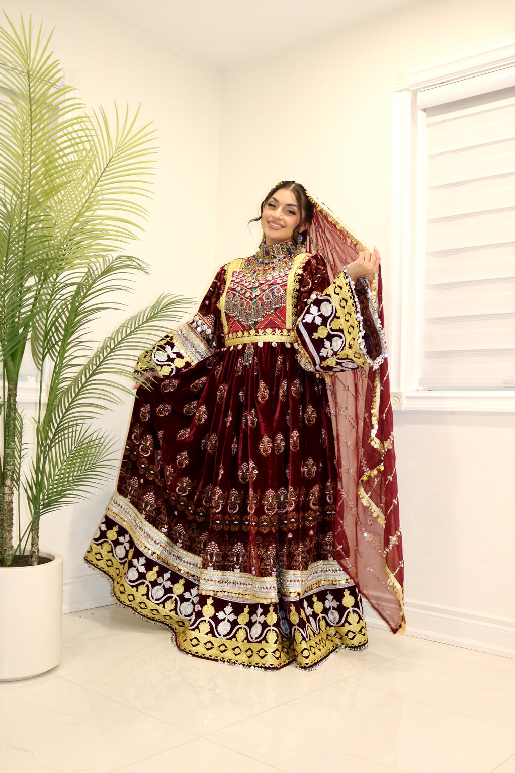 Muska Afghan Kuchi Dress (MAROON)
