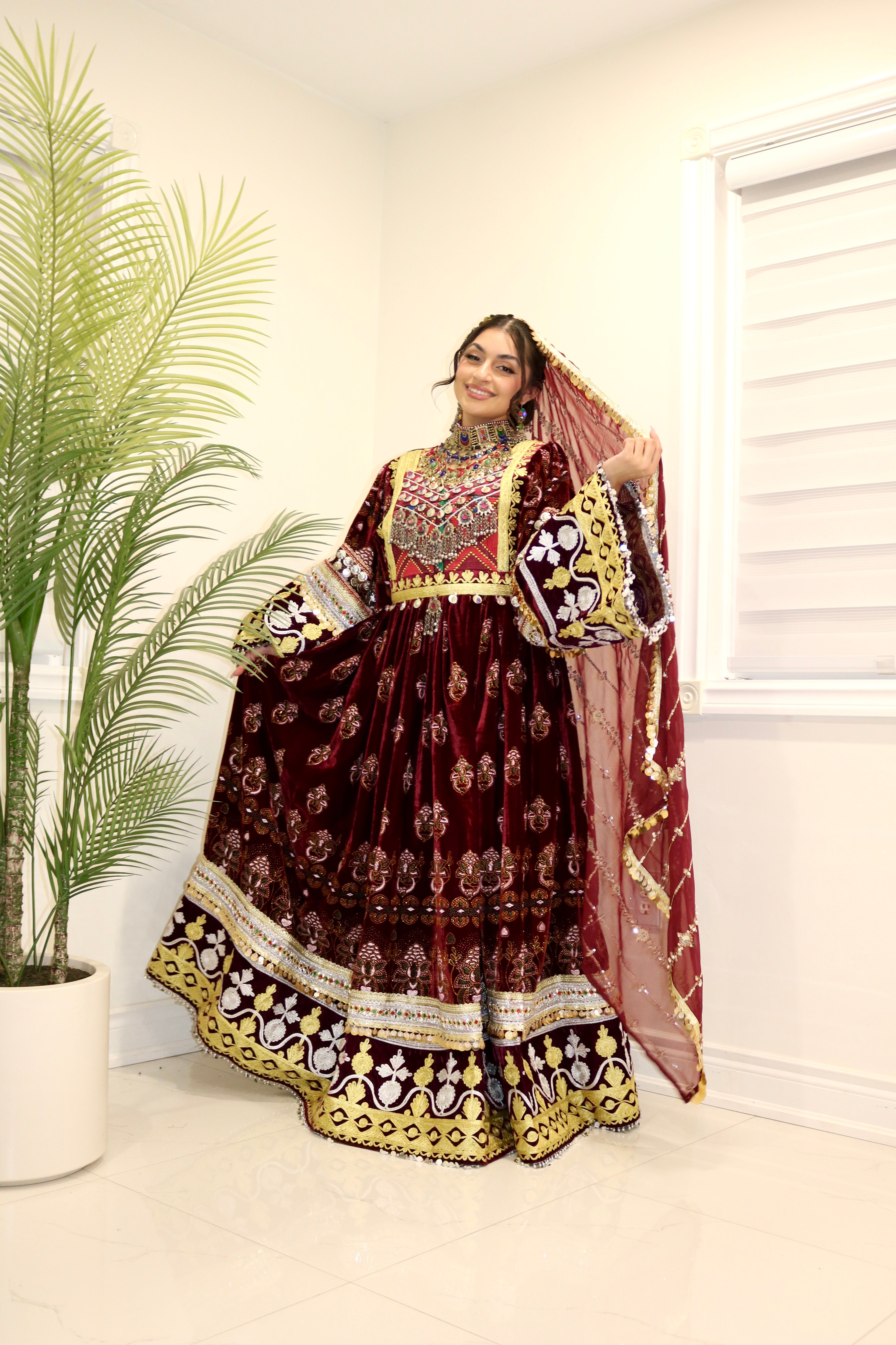 Muska Afghan Kuchi Dress (MAROON)
