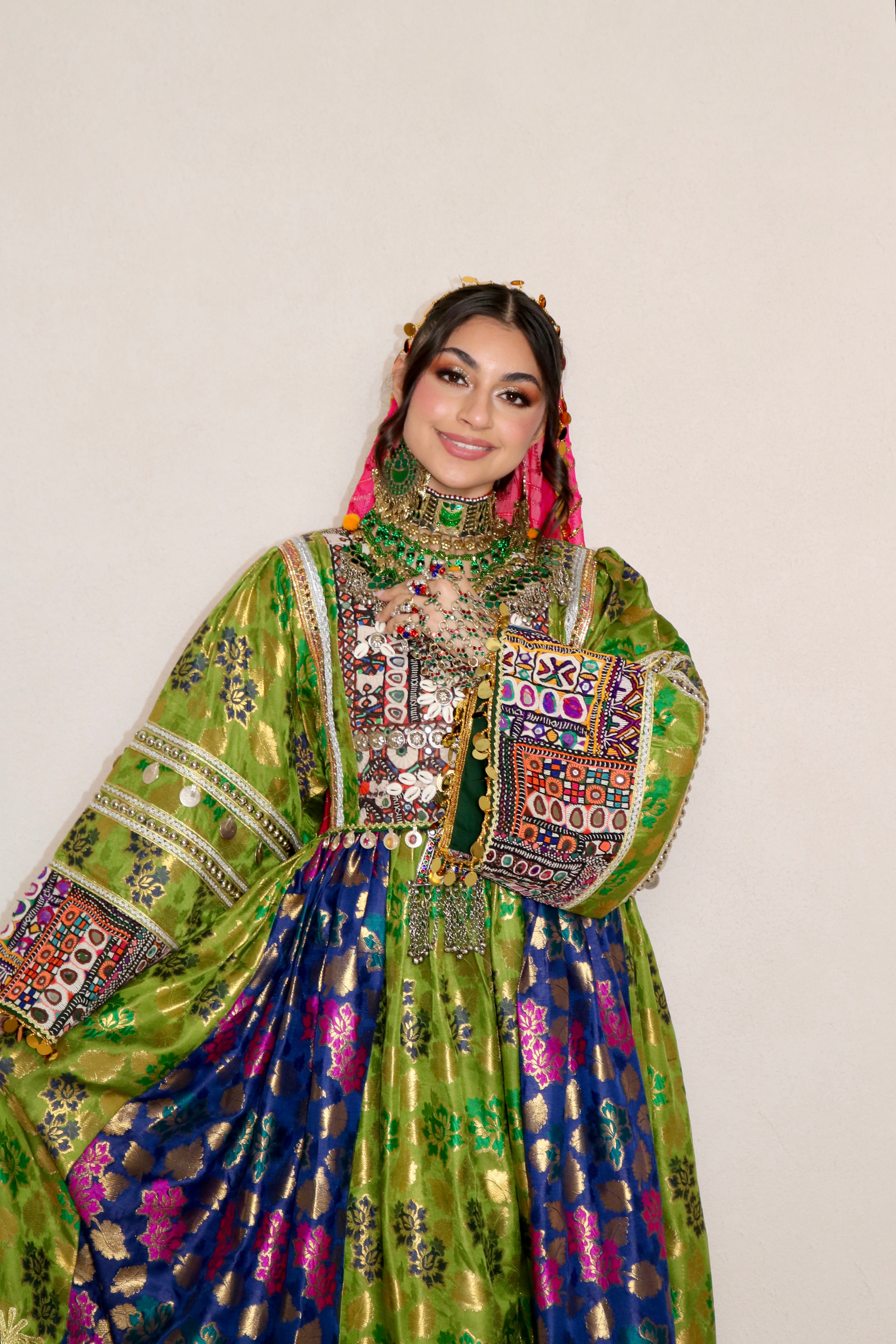 Sabrina Afghan Kuchi Dress (royal blue/green)