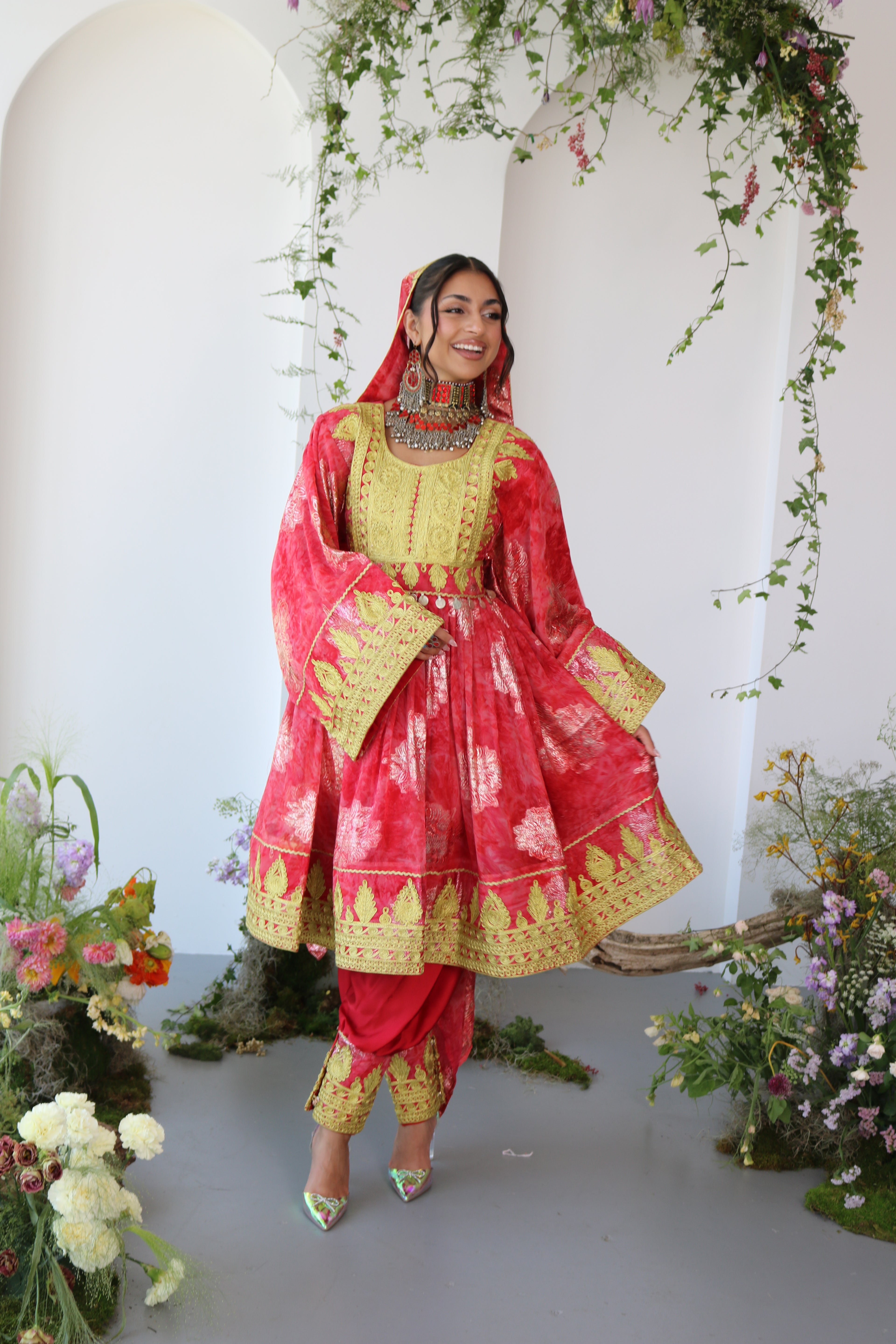 Farah Afghan Kuchi Dress (red)