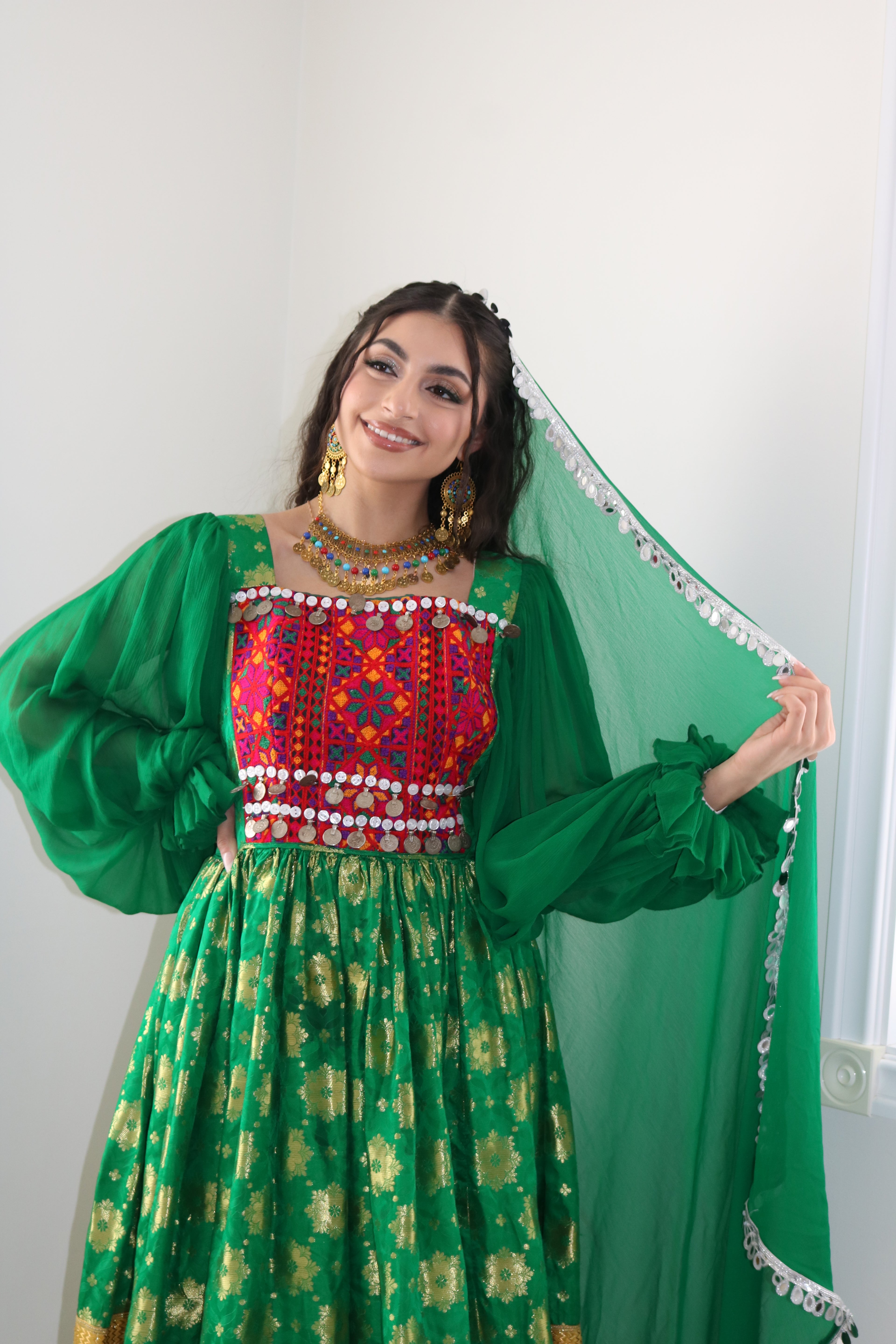 Nelofar Afghan Kuchi Dress- green