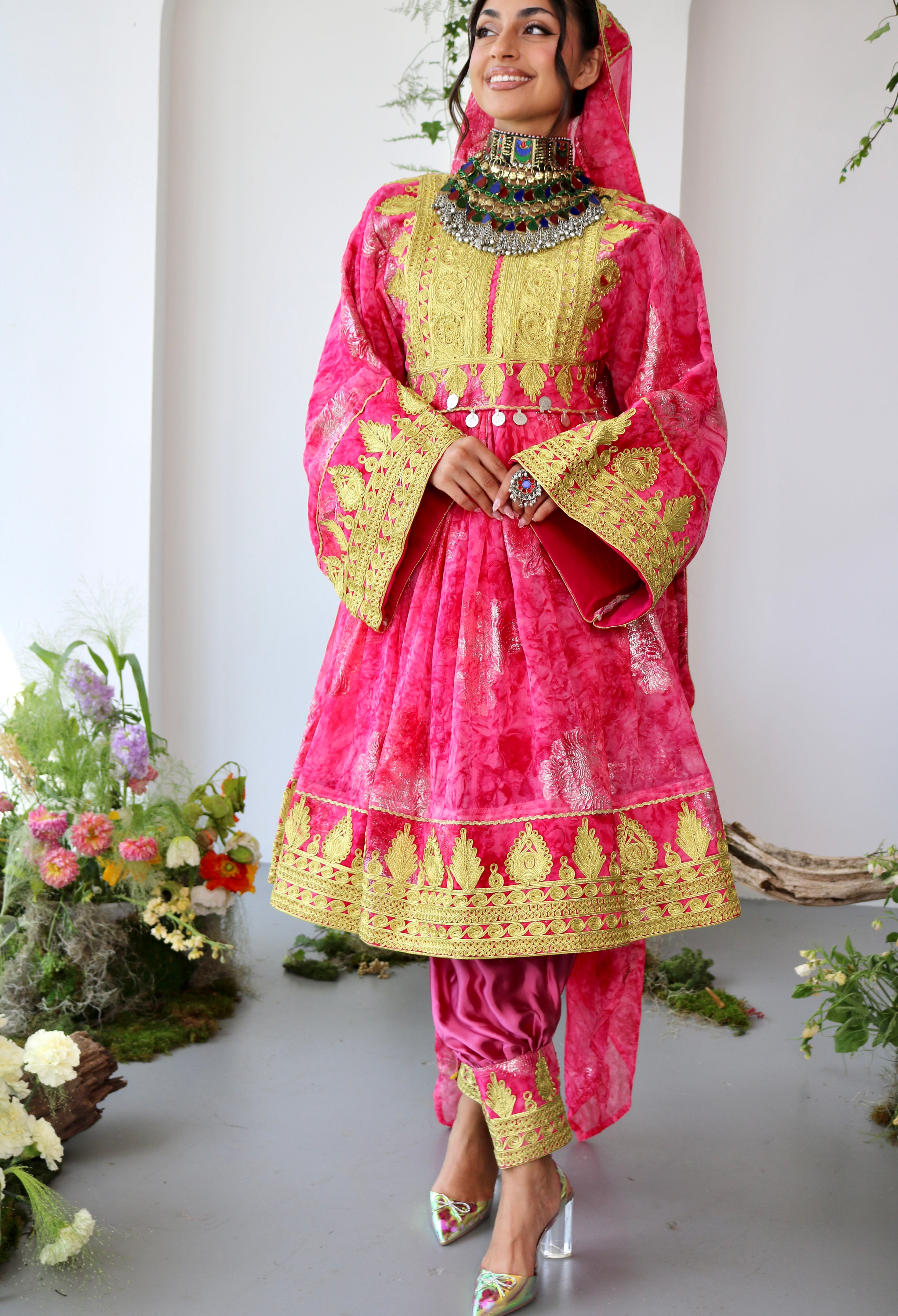 Farah Afghan Kuchi Dress (pink)