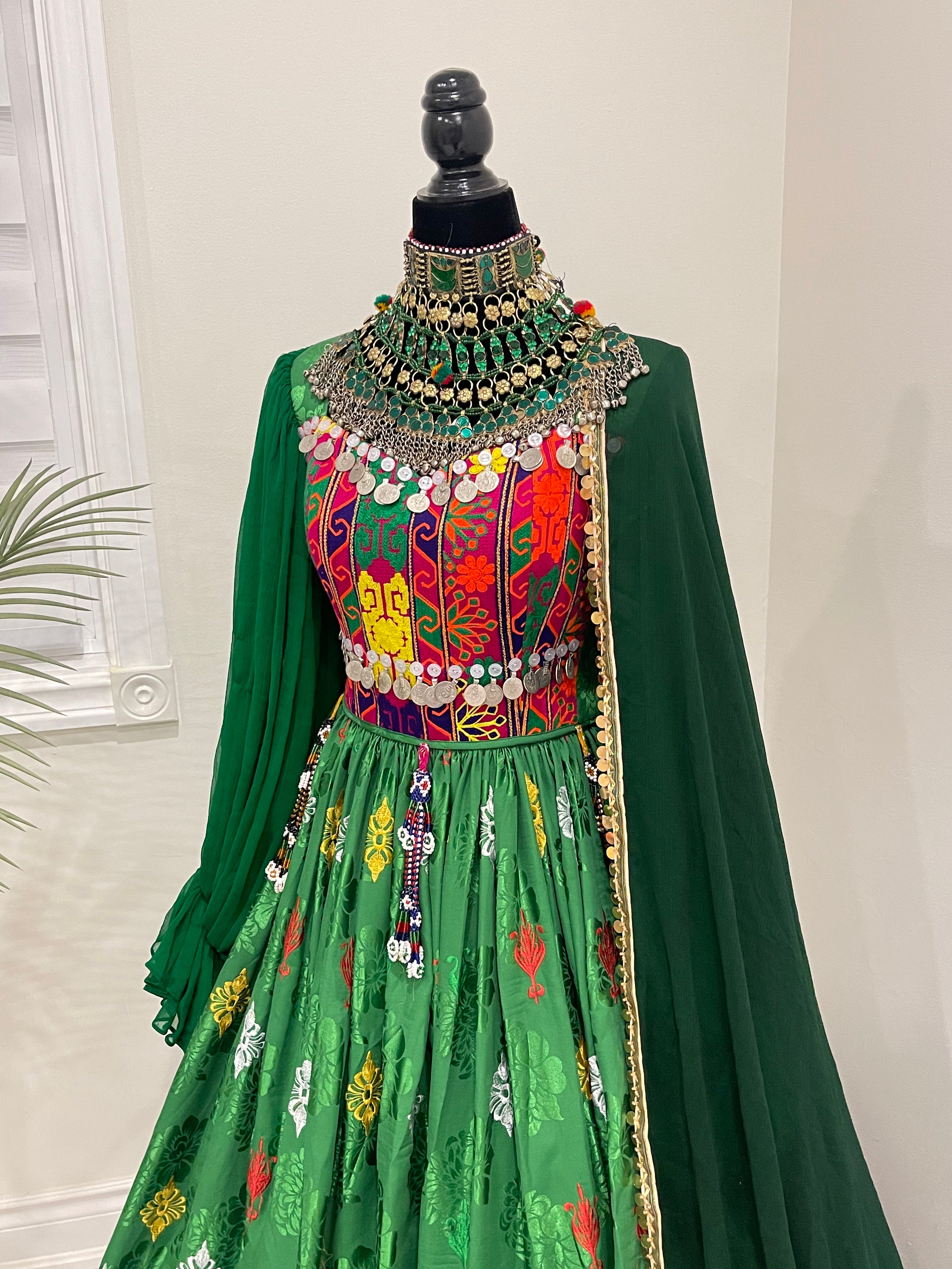Nelofar Afghan Kuchi Dress -Green