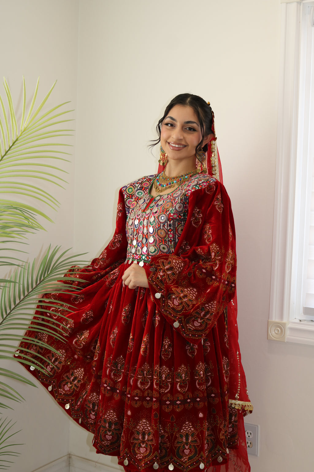 Wahida Afghan Kuchi Dress (red)