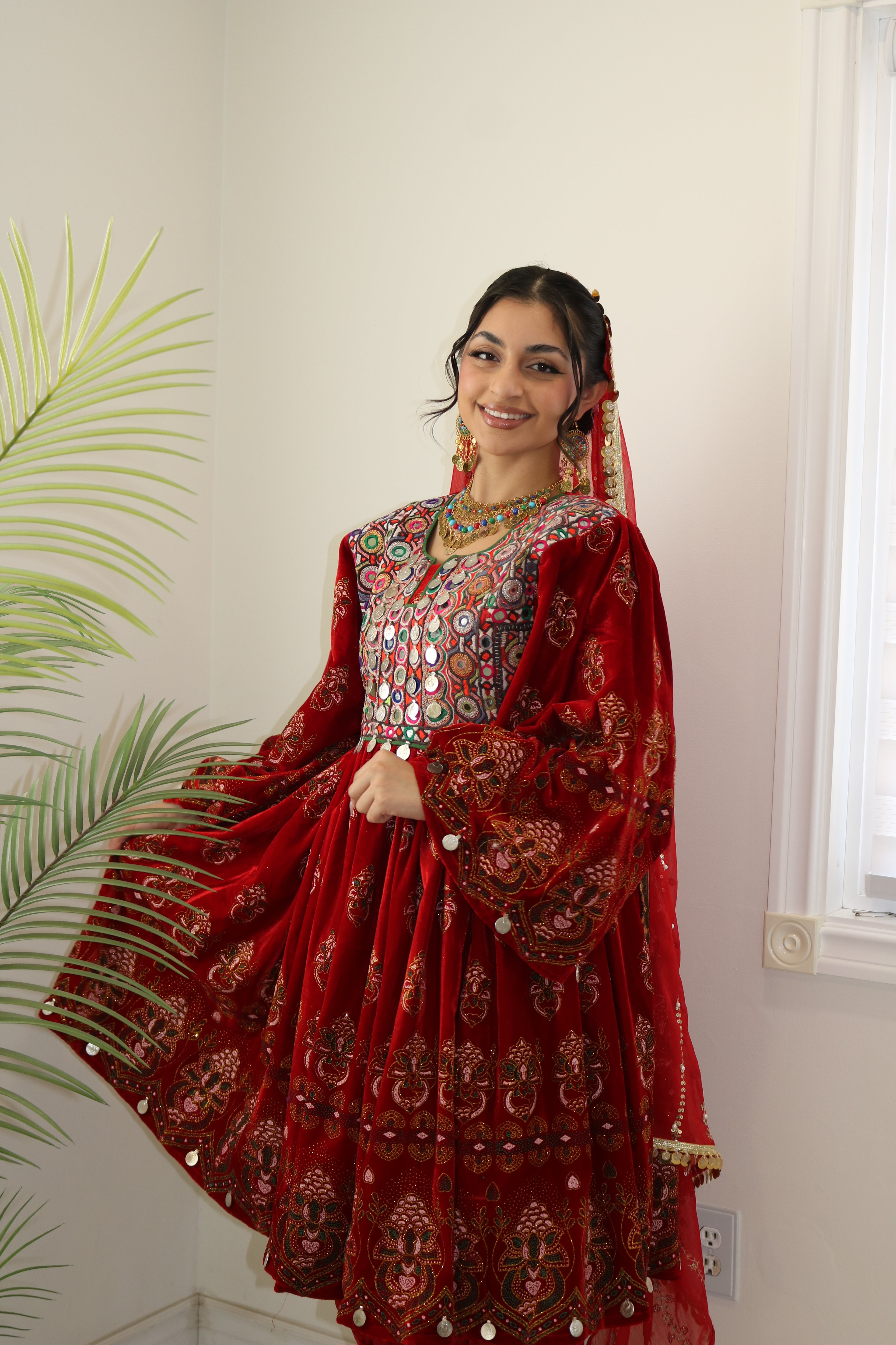 Wahida Afghan Kuchi Dress (red)