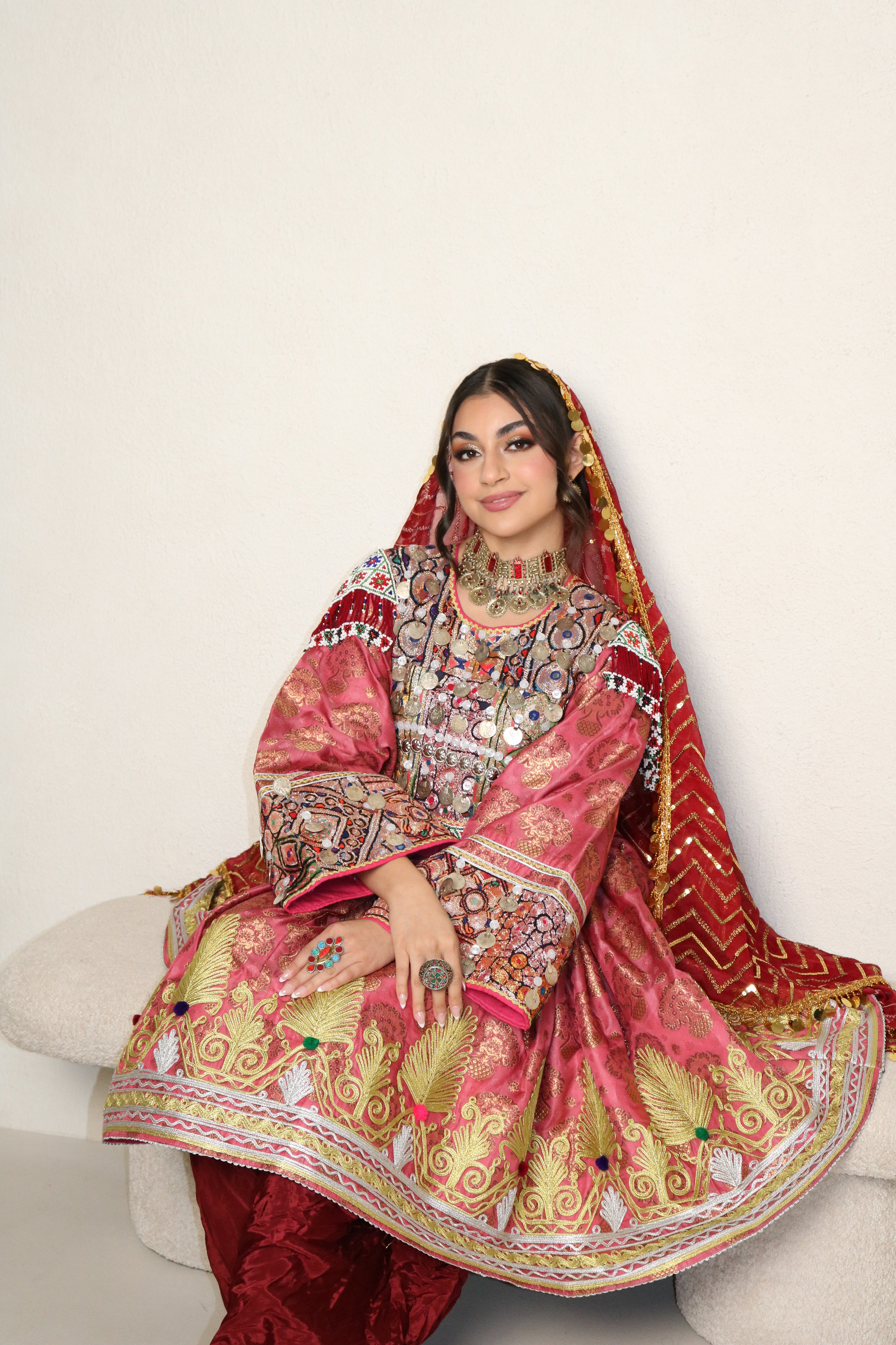 Farzana Afghan Kuchi Dress (pink/maroon)