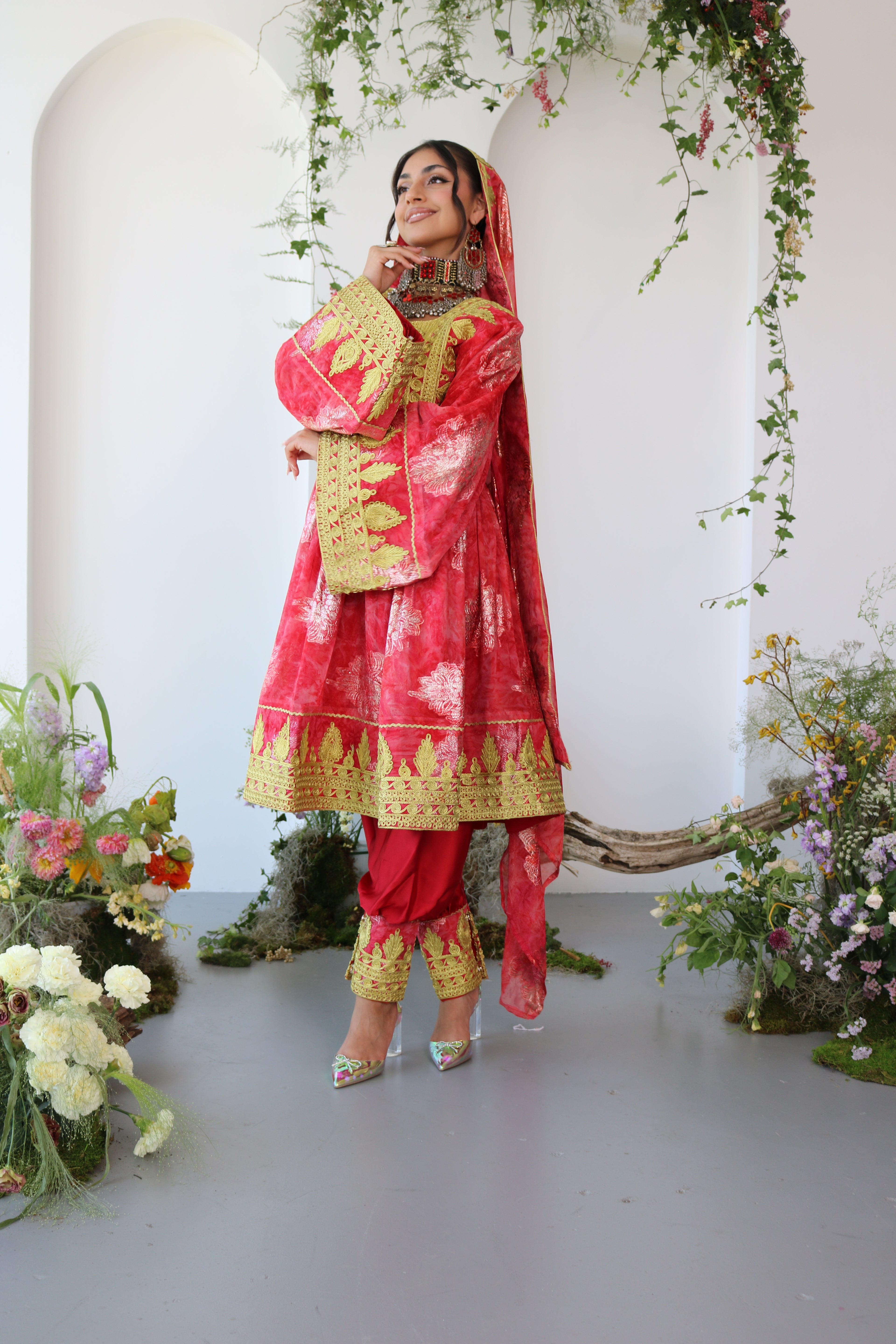 Farah Afghan Kuchi Dress (red)