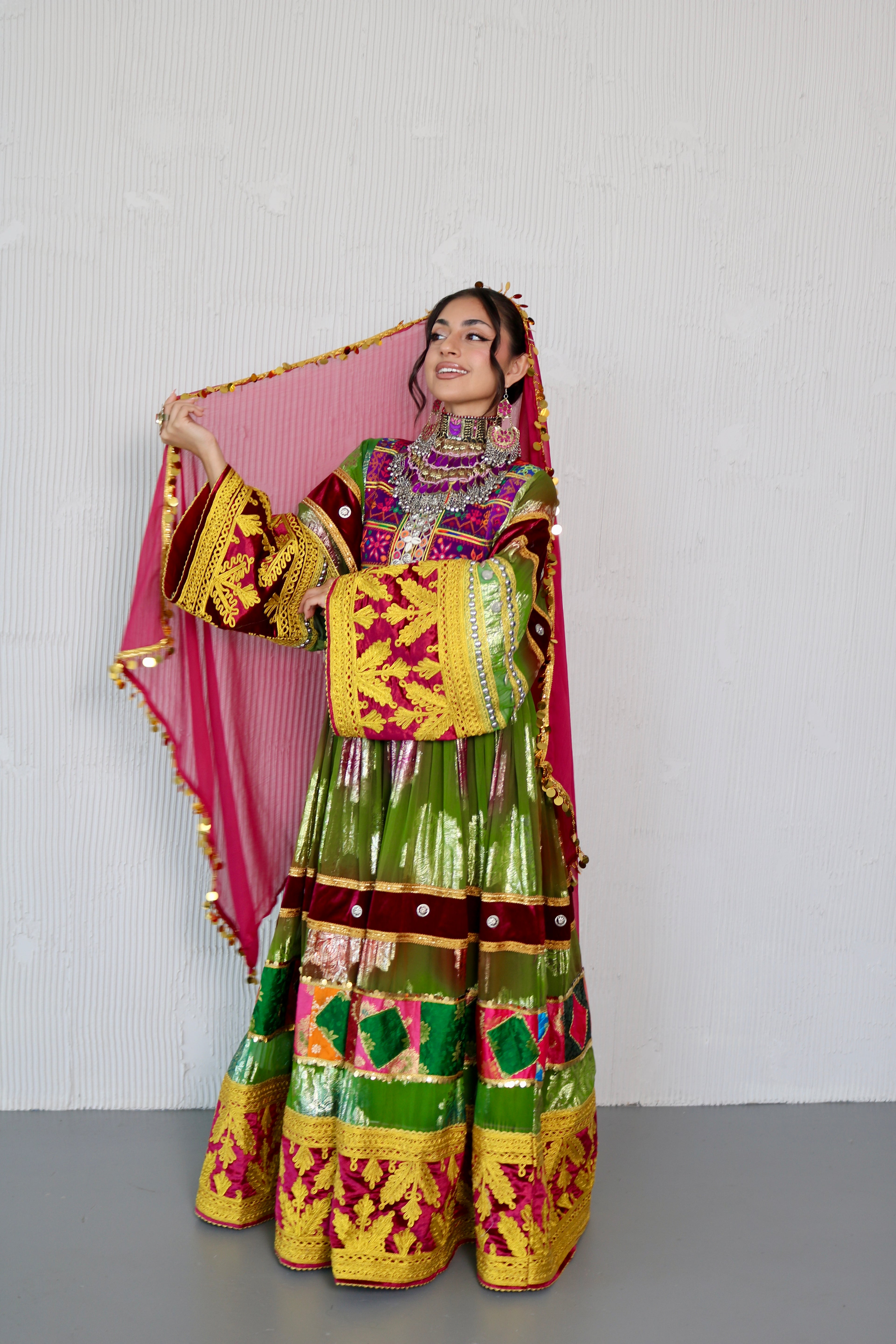 Layma Afghan Kuchi Dress(green/maroon)