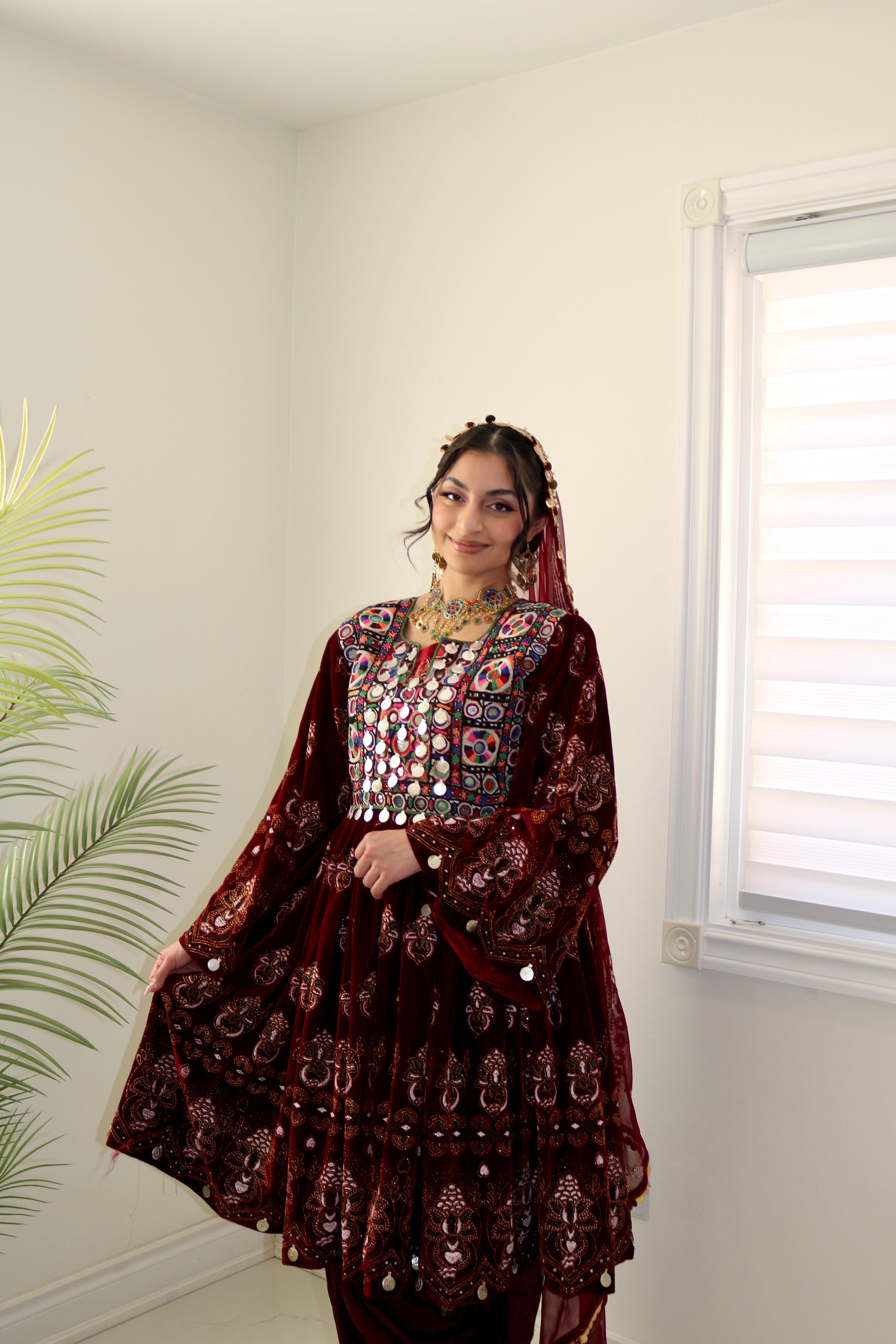 Wahida Afghan Kuchi Dress (maroon)