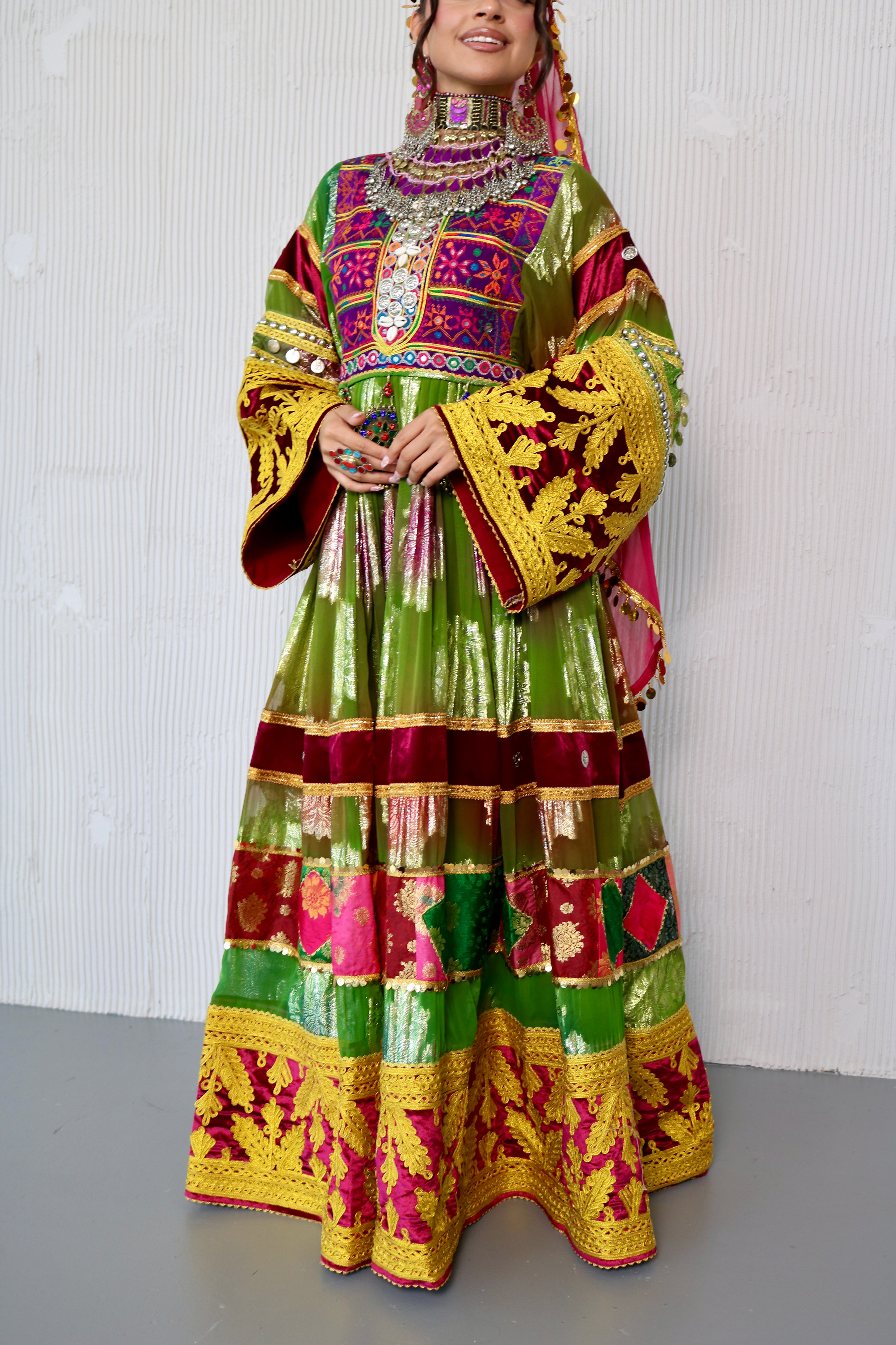 Layma Afghan Kuchi Dress(green/maroon)