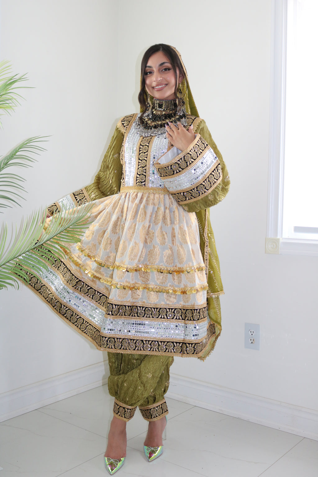 Afghan Kuchi Dress (olive green)
