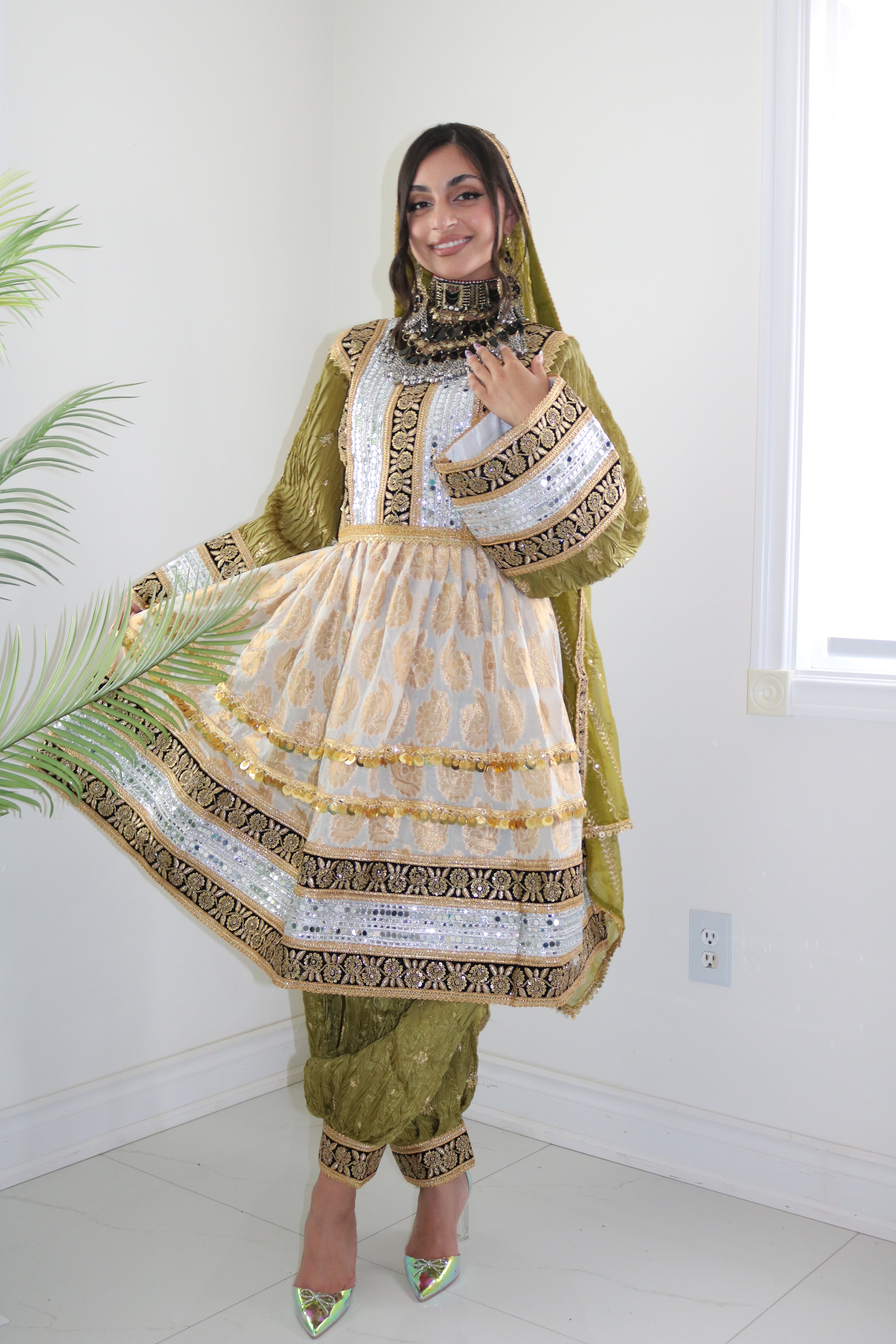 Afghan Kuchi Dress (olive green)