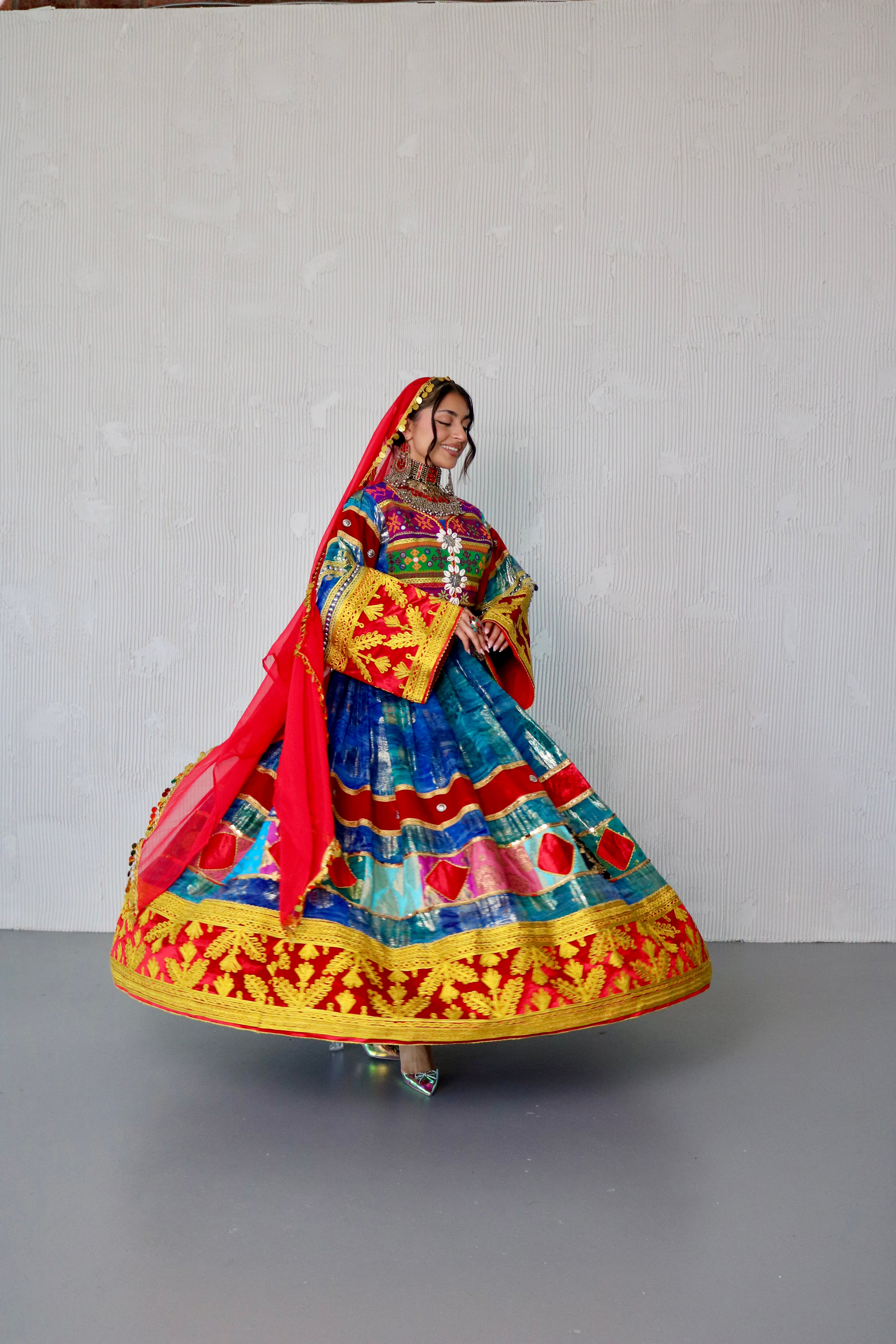Layma Afghan Kuchi Dress(red/blue)