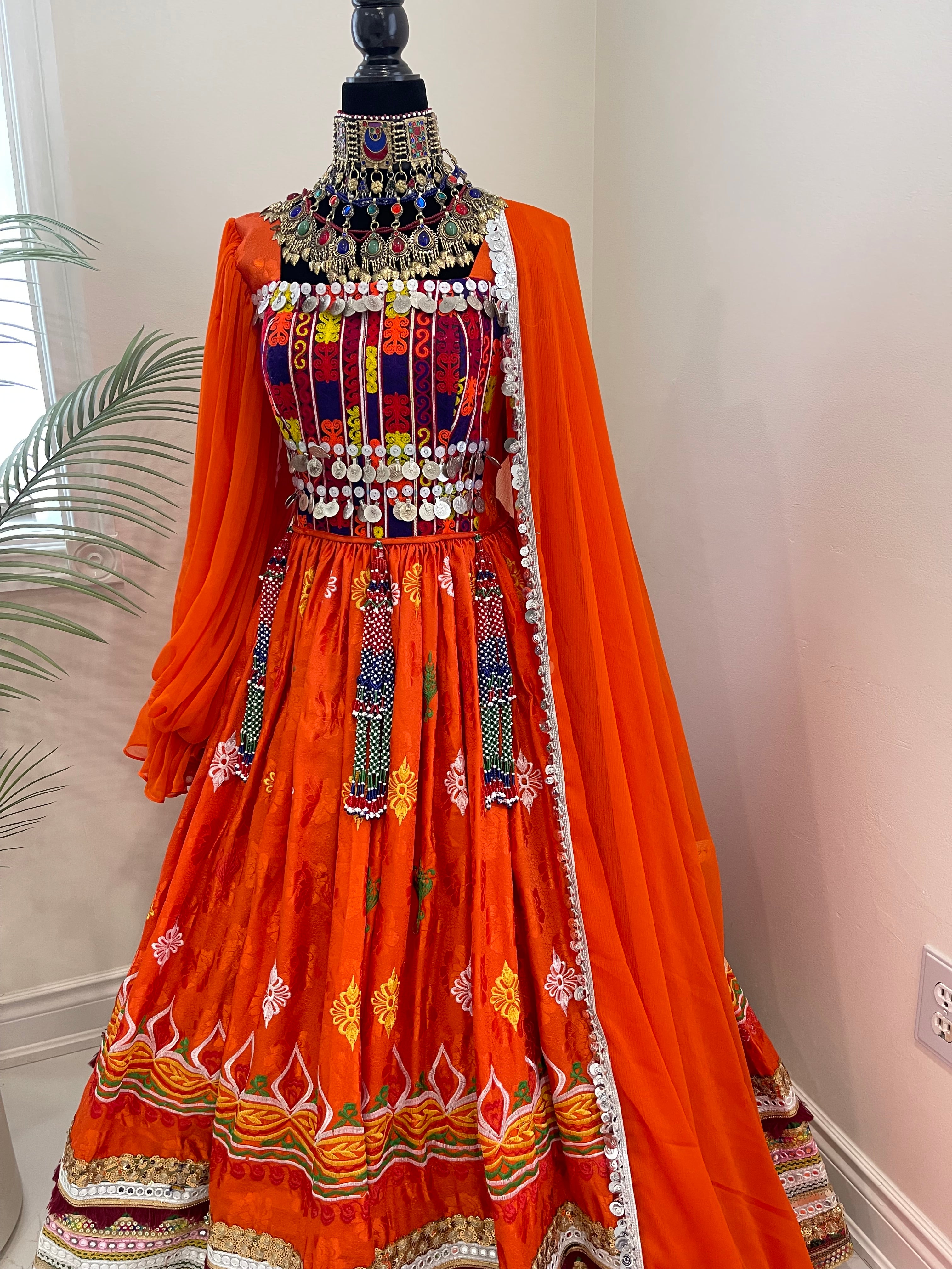 Nelofar Afghan Kuchi Dress -Orange