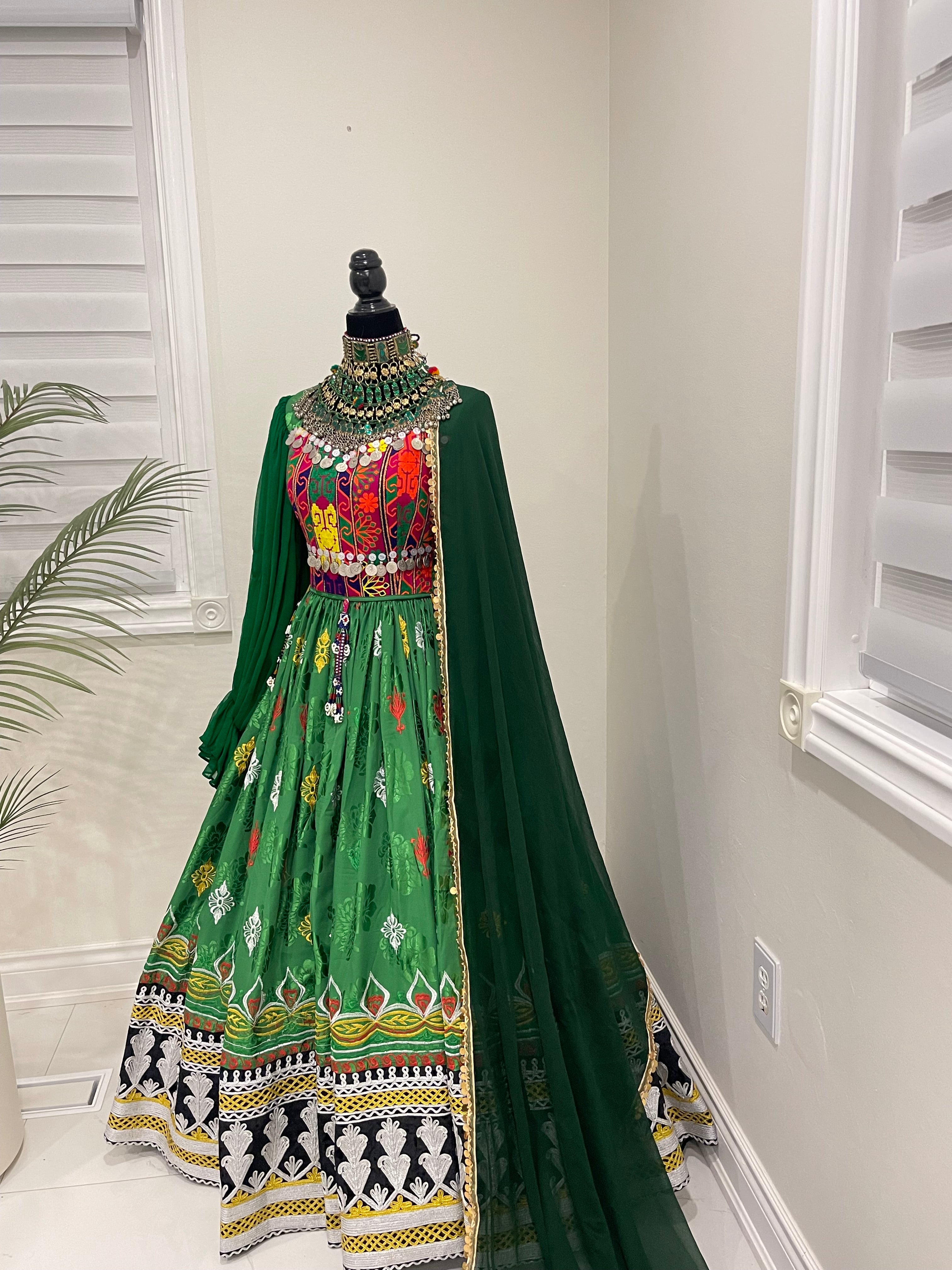 Nelofar Afghan Kuchi Dress -Green