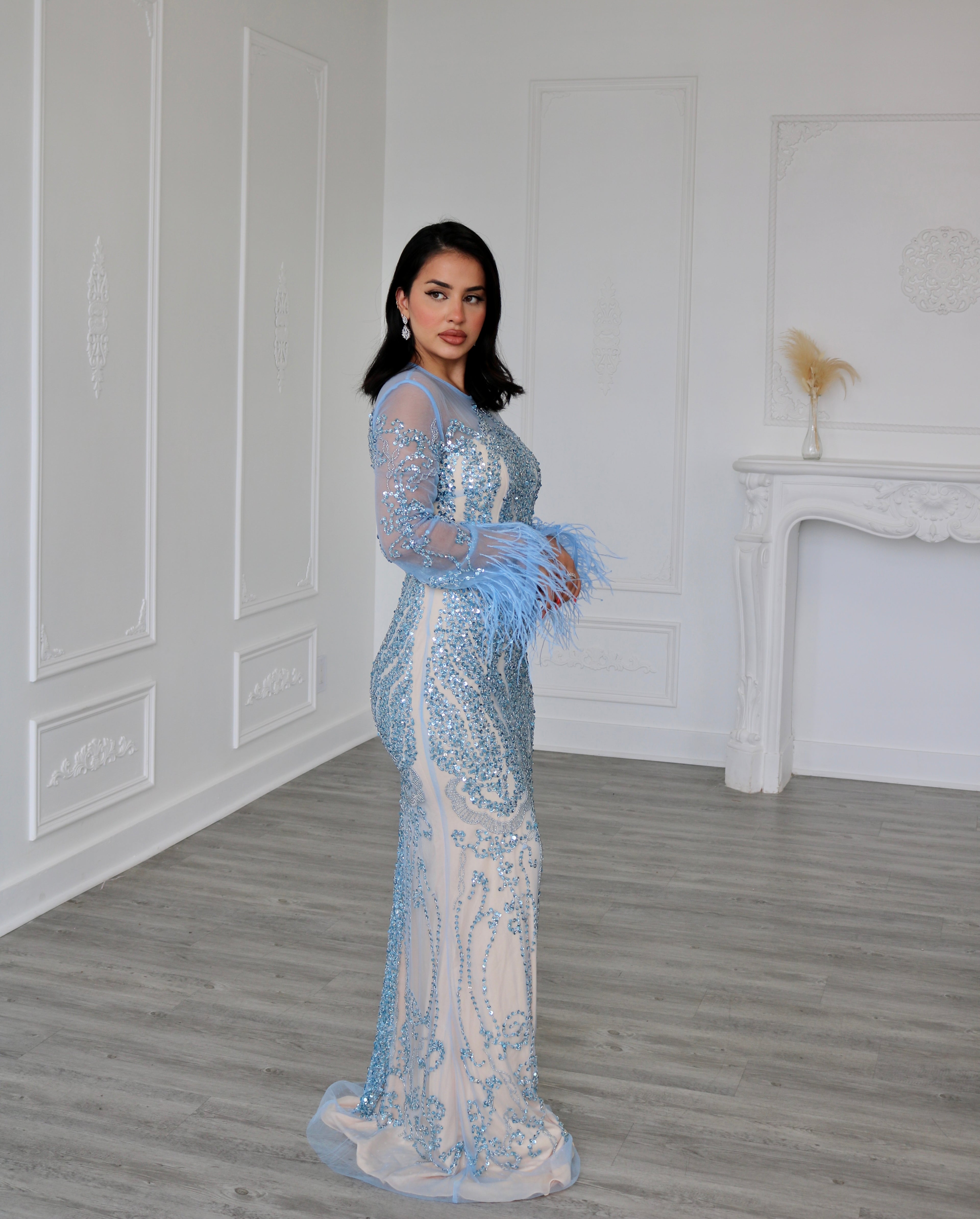 High Neck Beaded Evening Dress