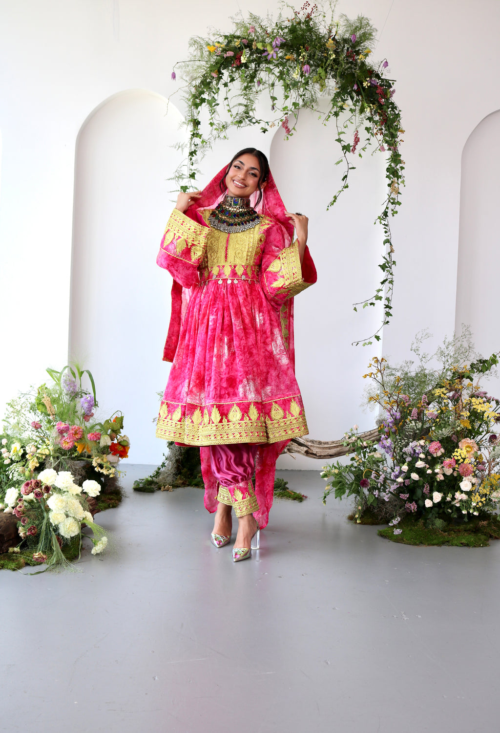 Farah Afghan Kuchi Dress (pink)