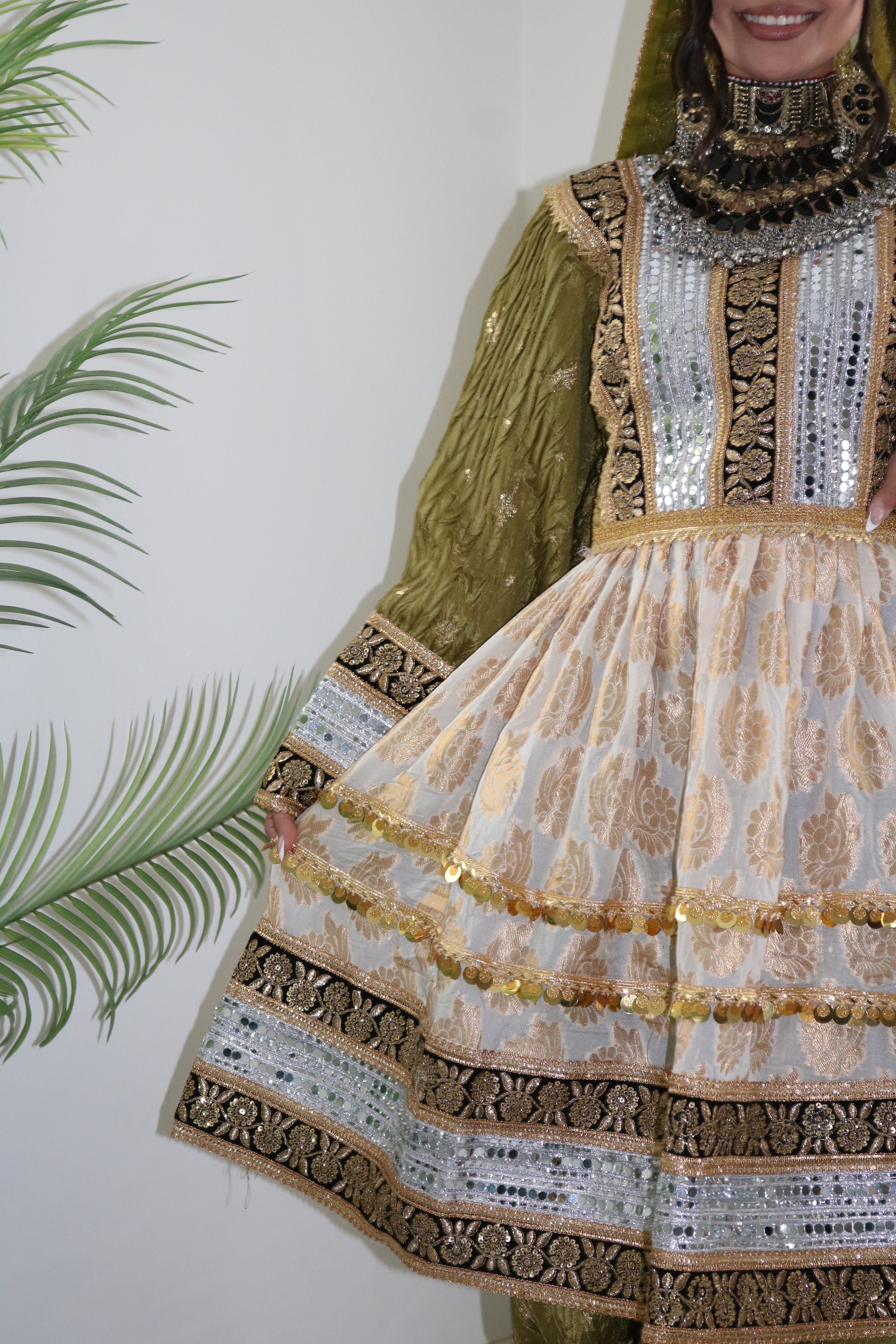 Afghan Kuchi Dress (olive green)