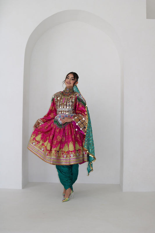 Farzana Afghan Kuchi Dress (pink)