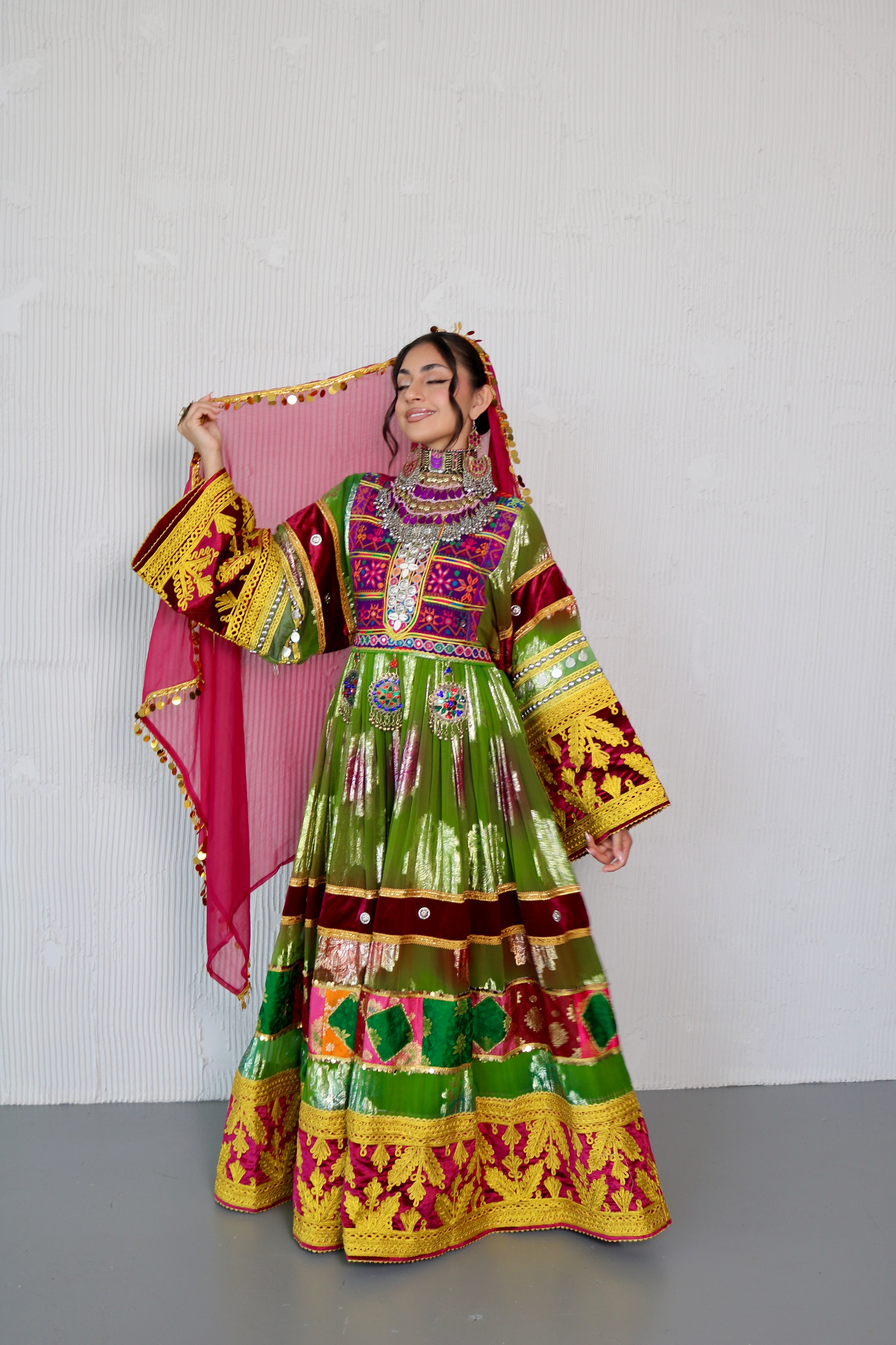 Layma Afghan Kuchi Dress(green/maroon)