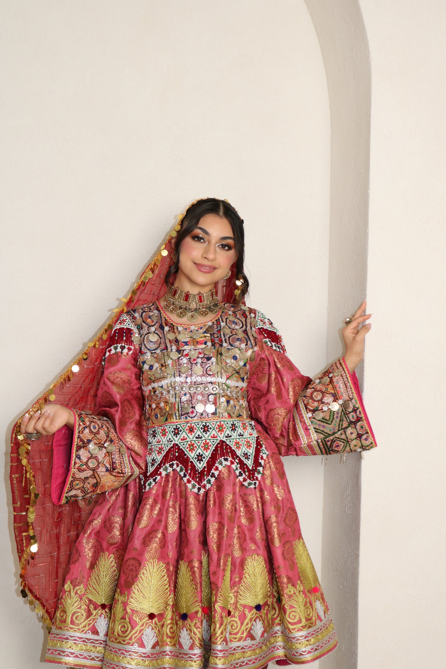 Farzana Afghan Kuchi Dress (pink/maroon)